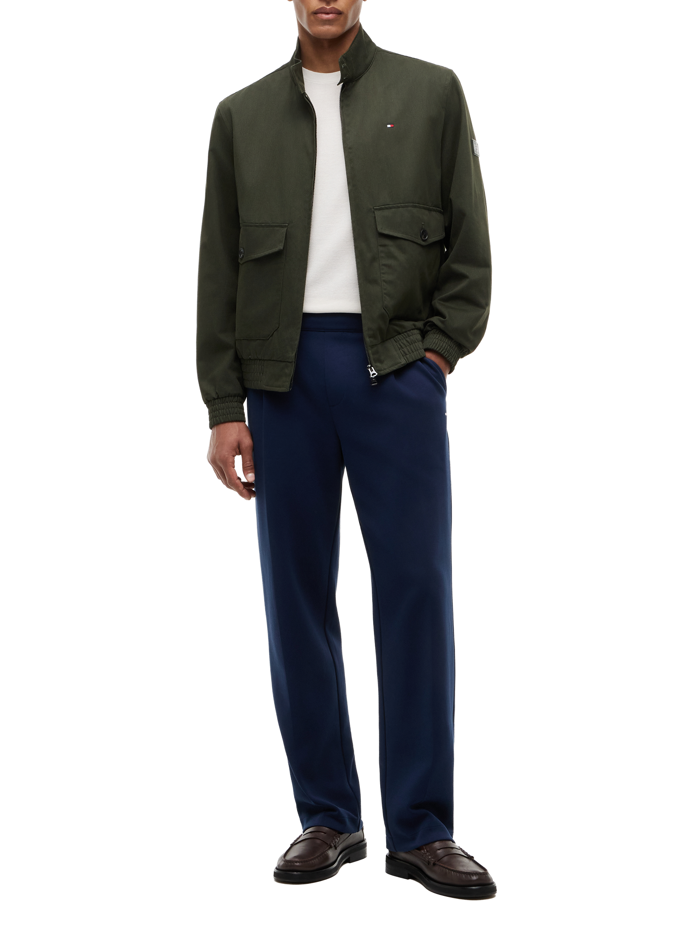 Harrington zip-up jacket with logo patch in blended cotton TOMMY HILFIGER Green