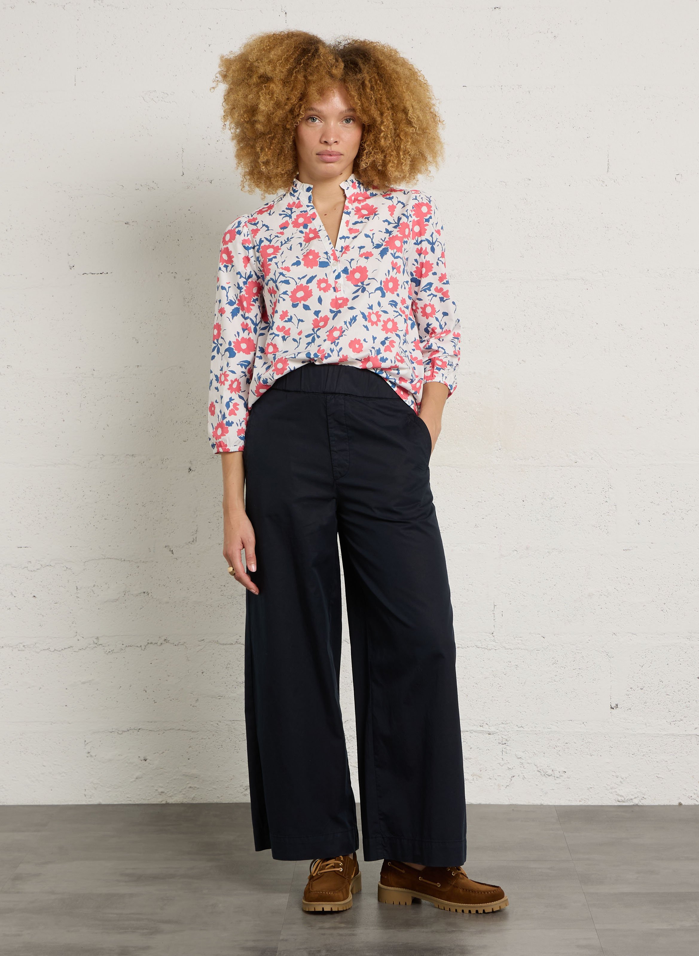 Blouse col tunisien imprimée deauville ARMOR-LUX Rouge