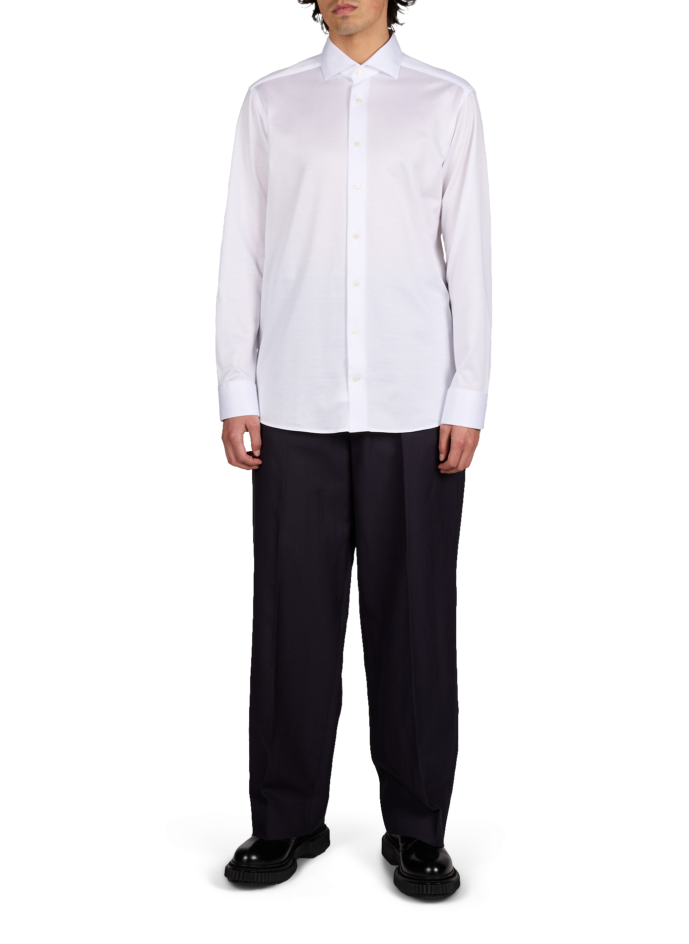 Chemise droite jacquard en coton ETON Blanc