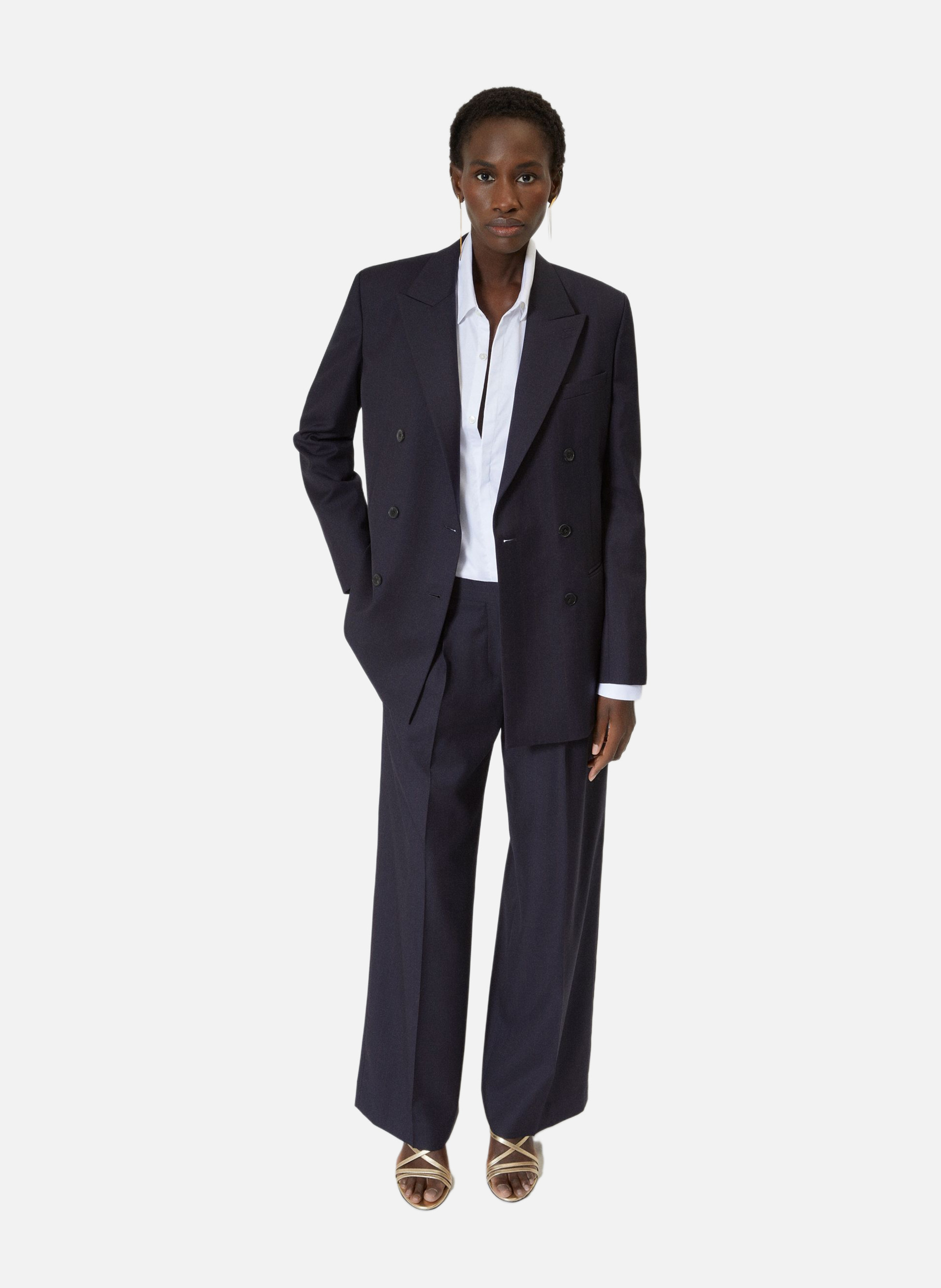 Veste tailleur croisée en laine rayée THE KOOPLES Bleu