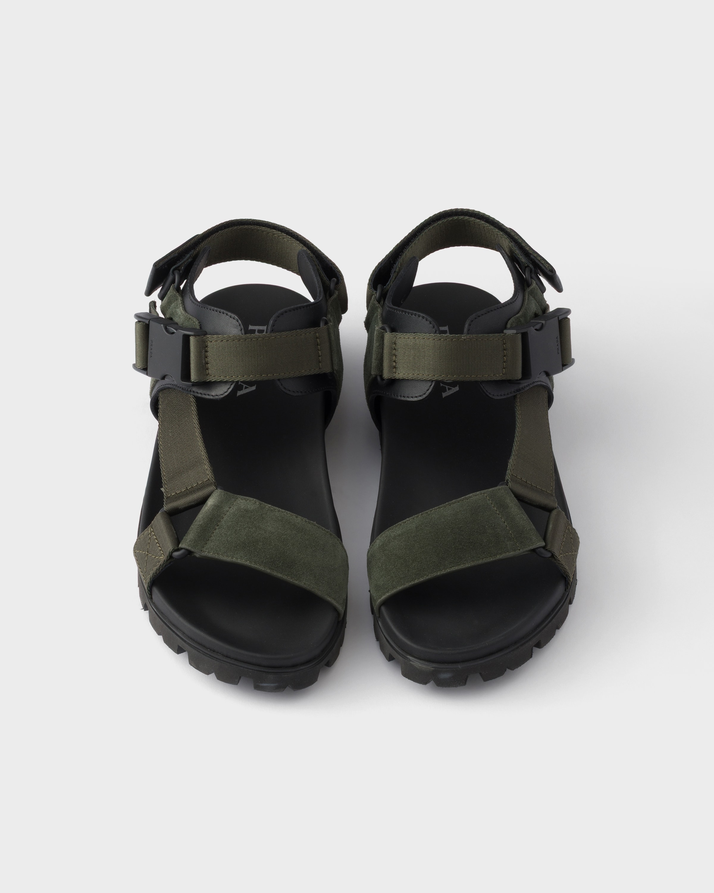 Sandale sportive en veau velours et toile PRADA Vert