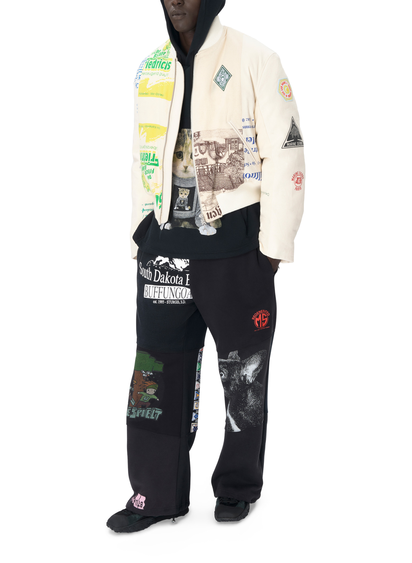 Pantalons de survêtement en molleton graphique upcyclé unisexe MARINE SERRE Noir