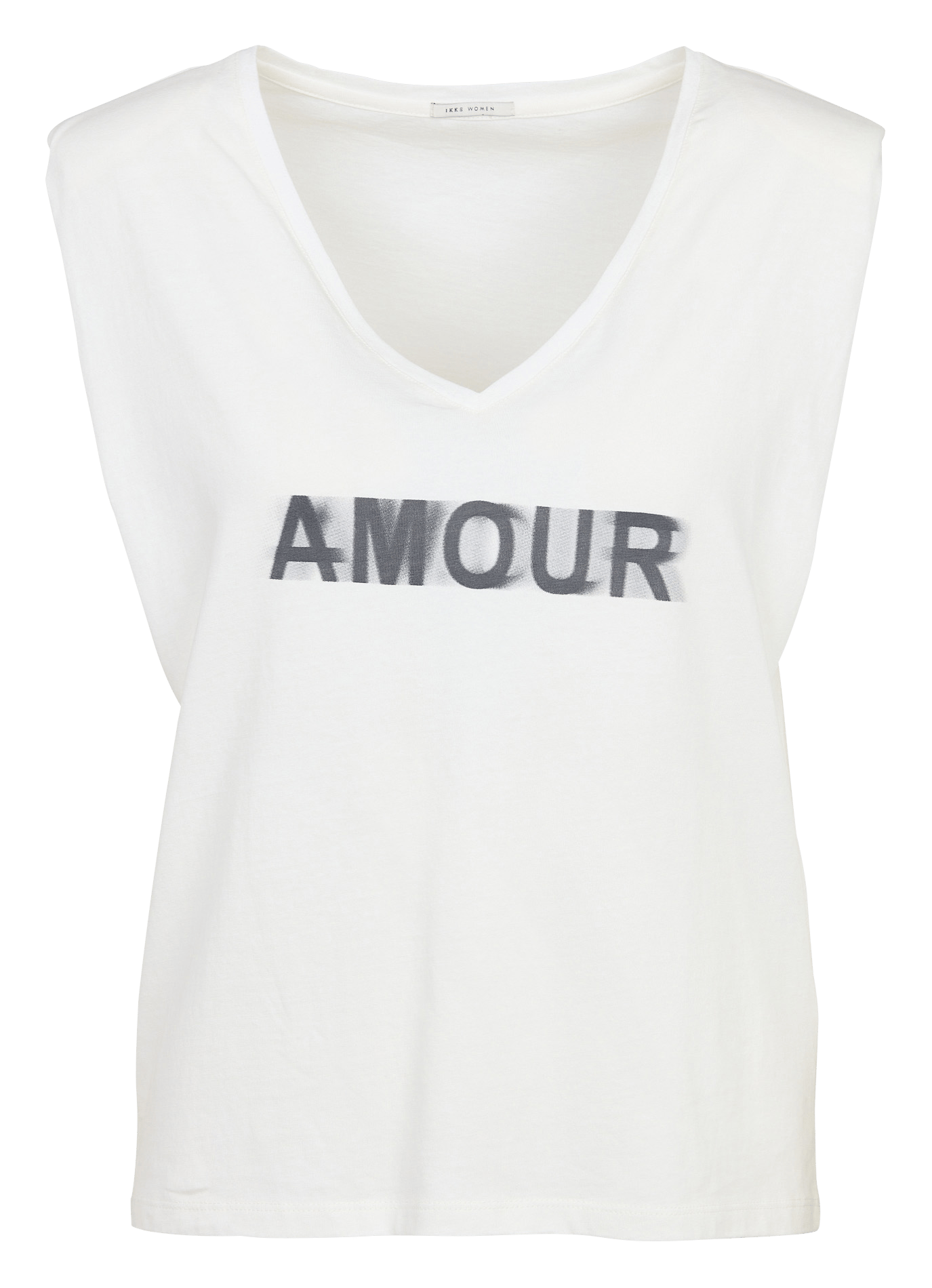 Tee-shirt droit col v en coton sérigraphié IKKS Blanc