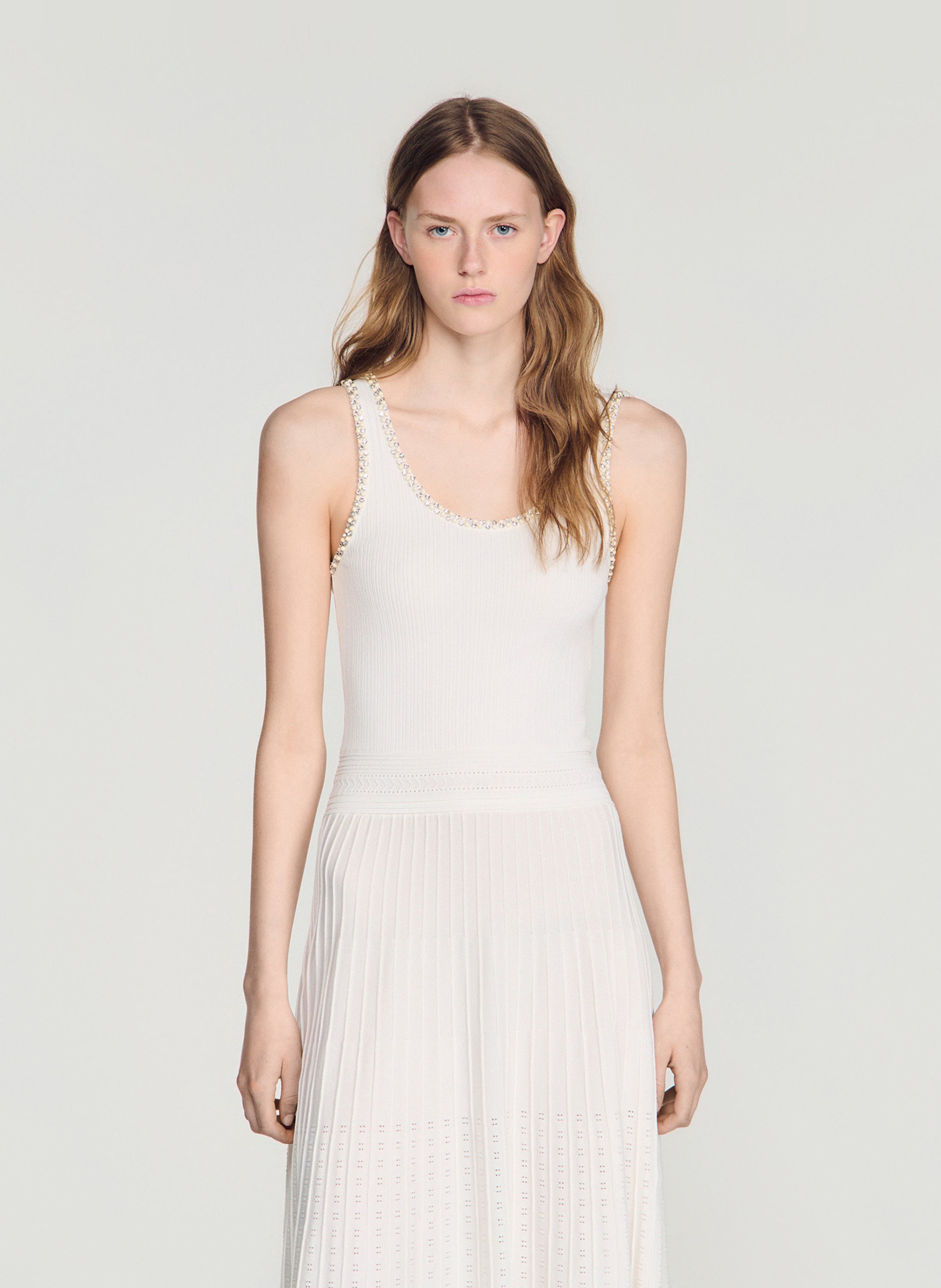 Robe longue en maille SANDRO Blanc