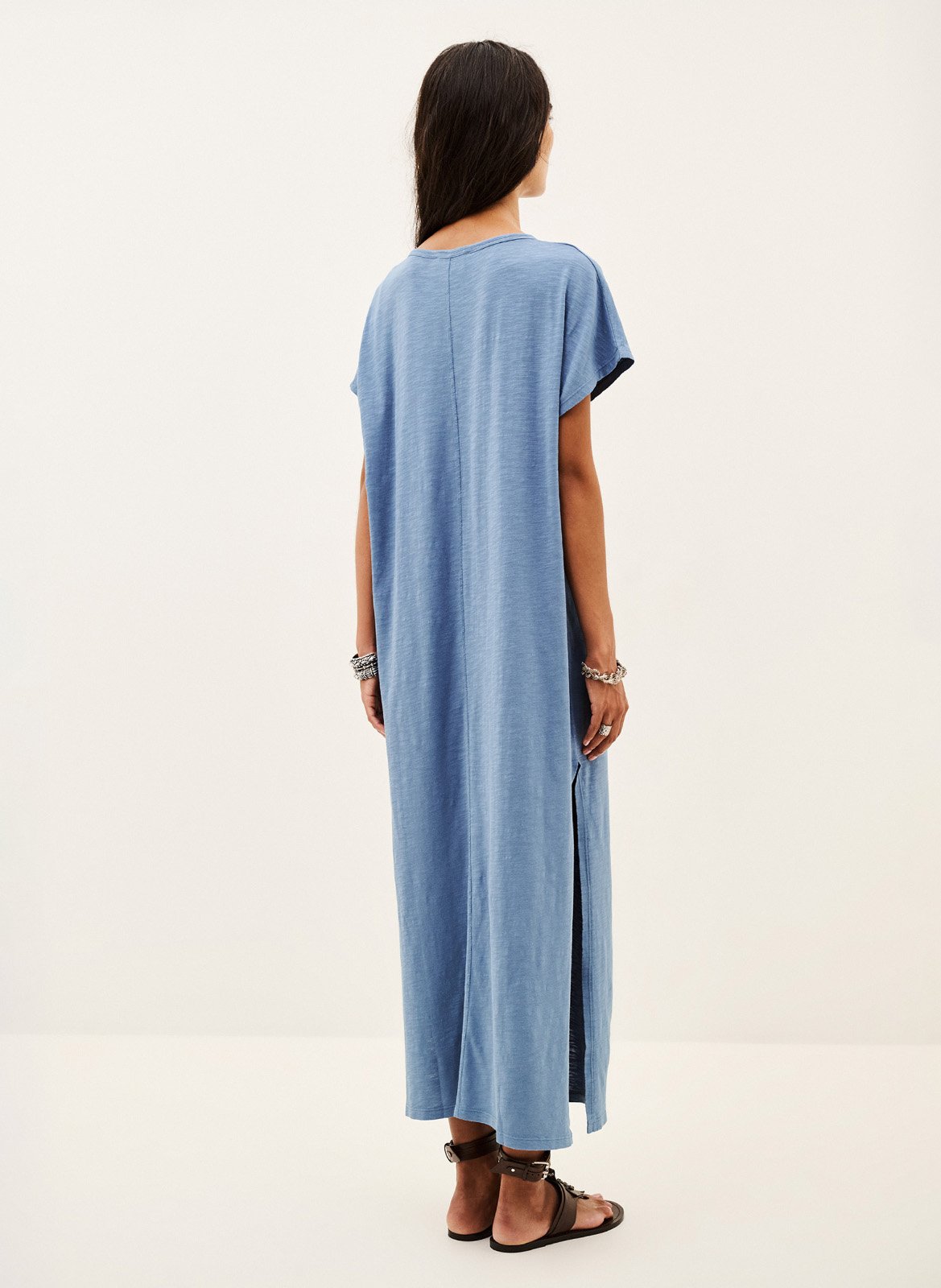 Midi-jurk met ronde hals en print Civia | Blauw BA&SH Dames