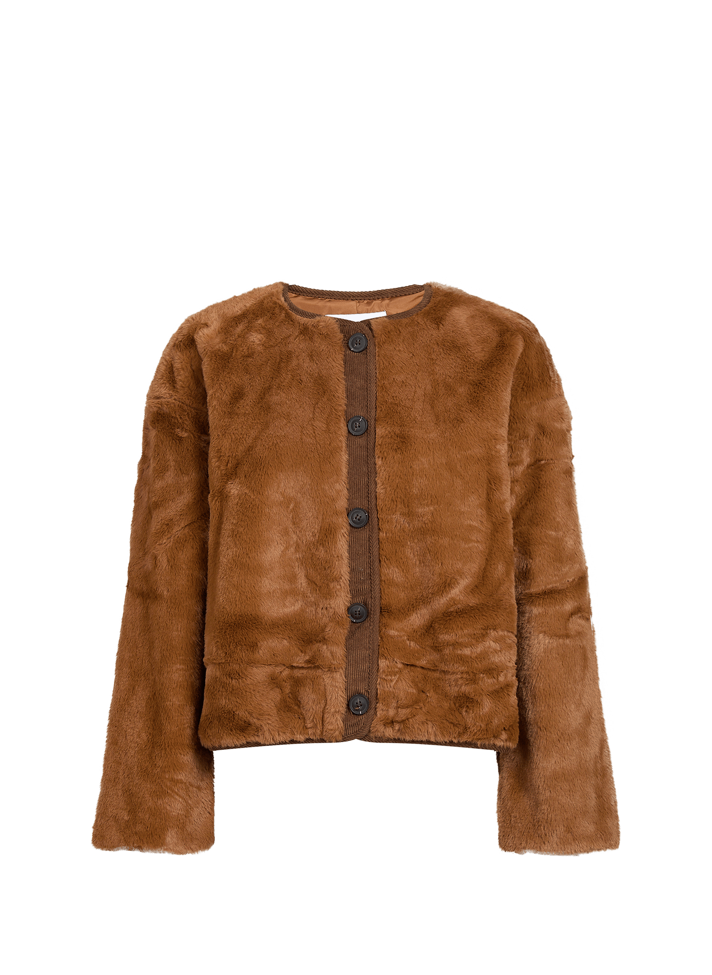 Round-Neck Fur Jacket VILA Brown