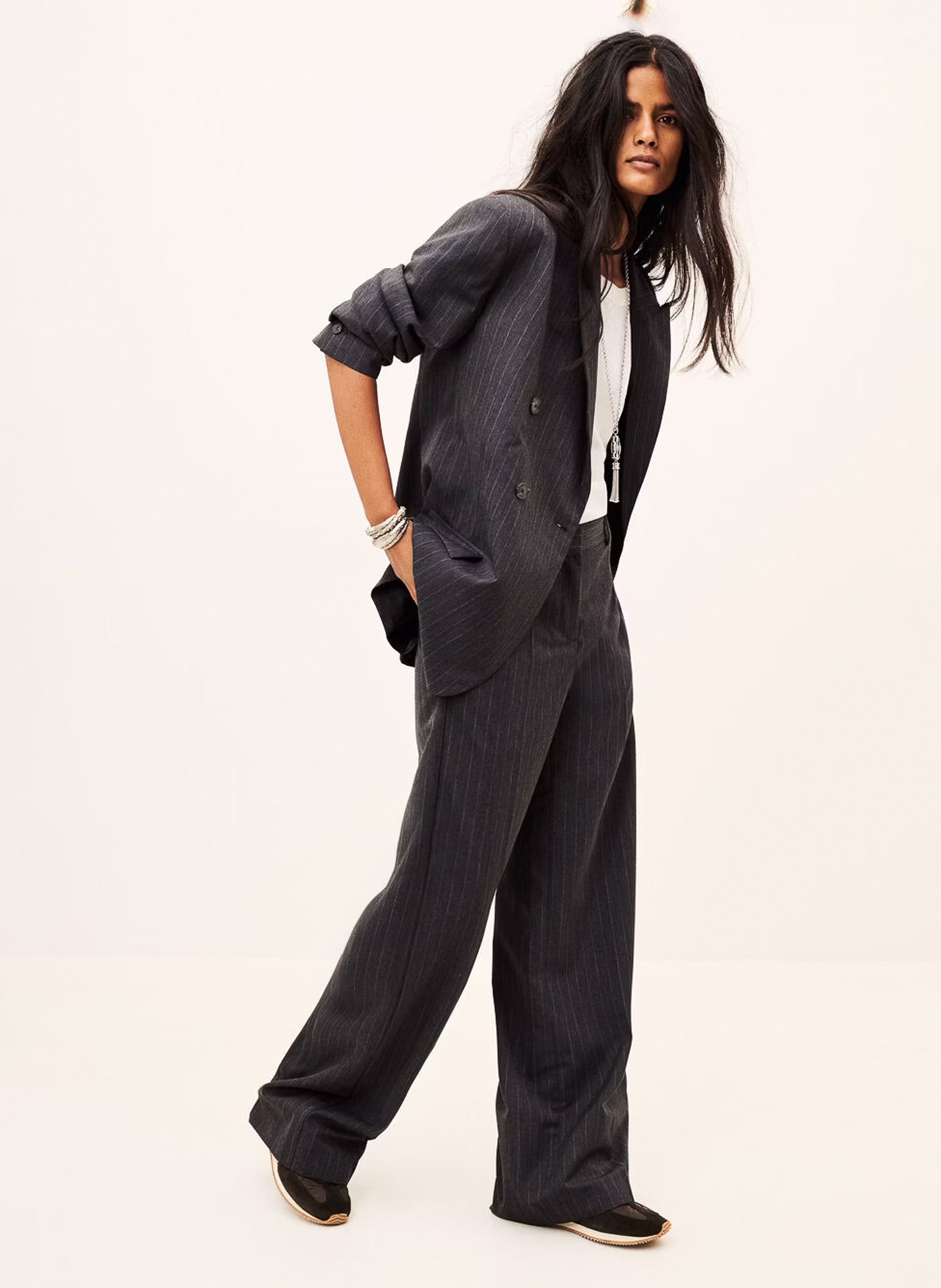 Pantalon tailleur droit à rayures disty BA&SH Gris