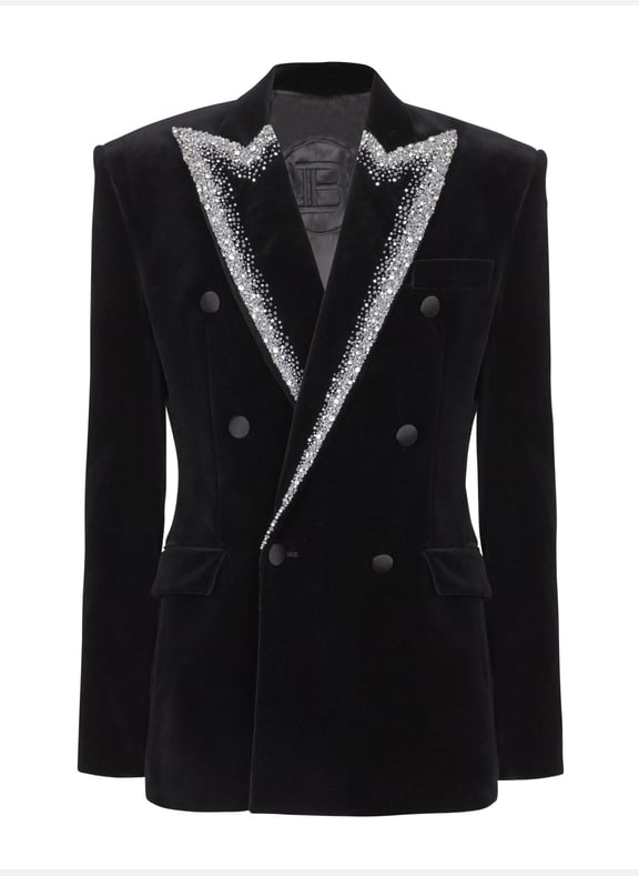 Veste en velours à col brodé Noir by BALMAIN BALMAIN Veste en velours à col brodé Noir