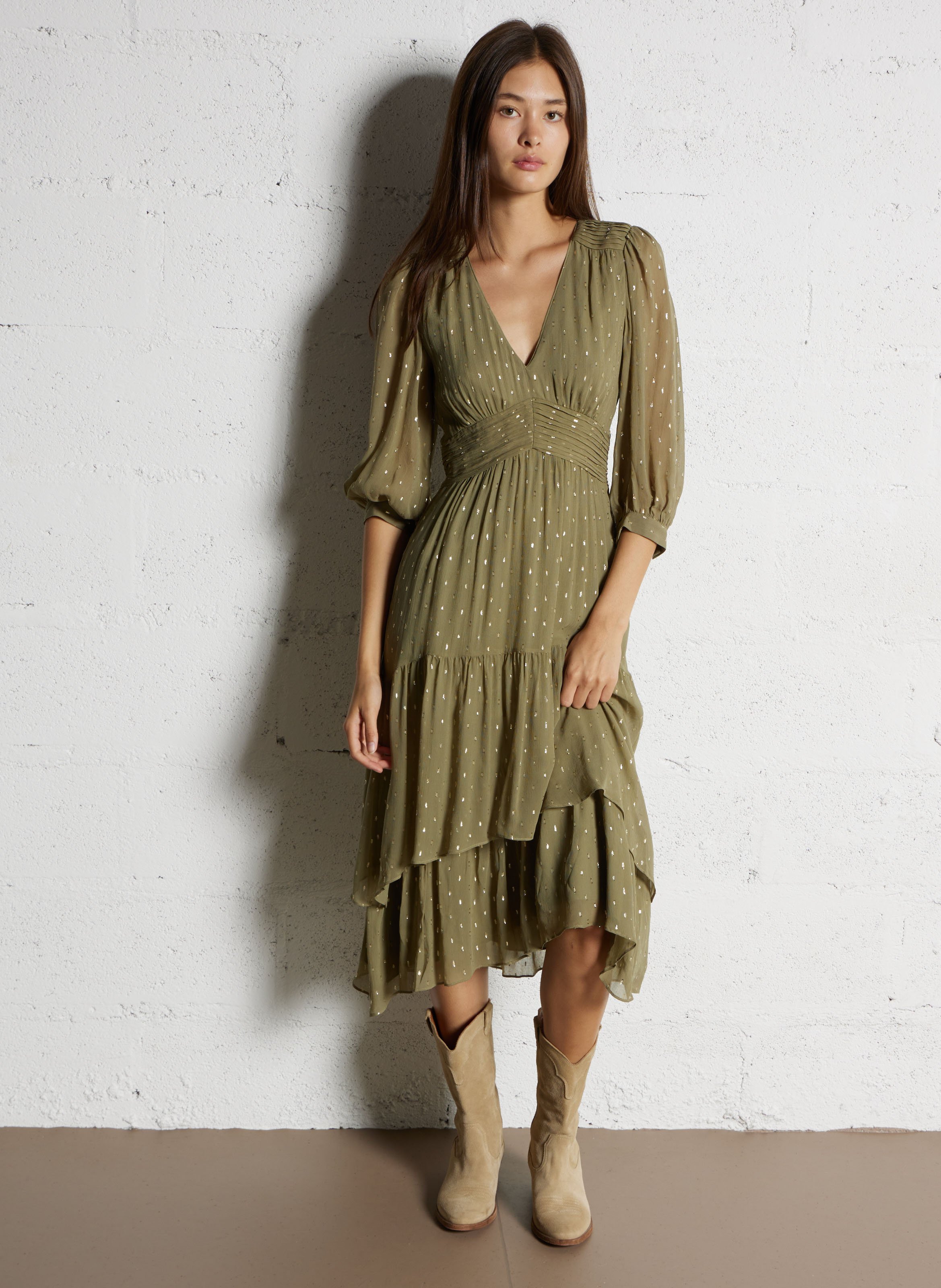 Robe longue col v maia BA&SH Kaki