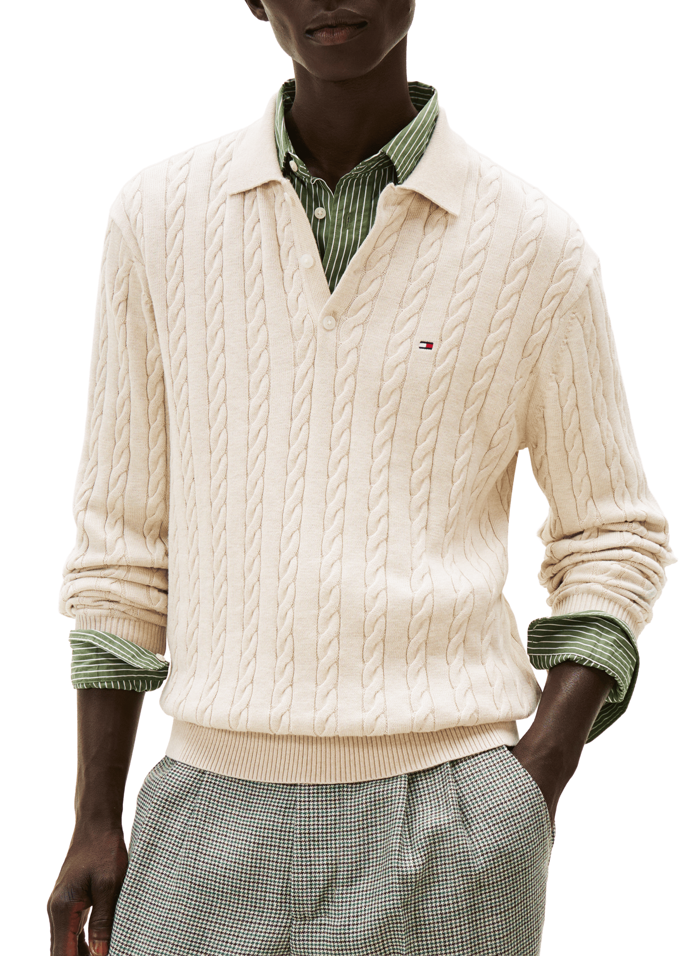 Twisted knit V-neck buttoned sweater TOMMY HILFIGER Beige