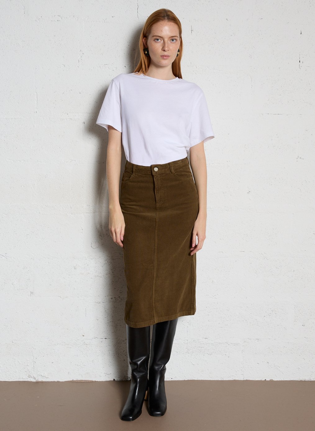 Jupe midi en coton côtelé kayne MAISON 123 Vert