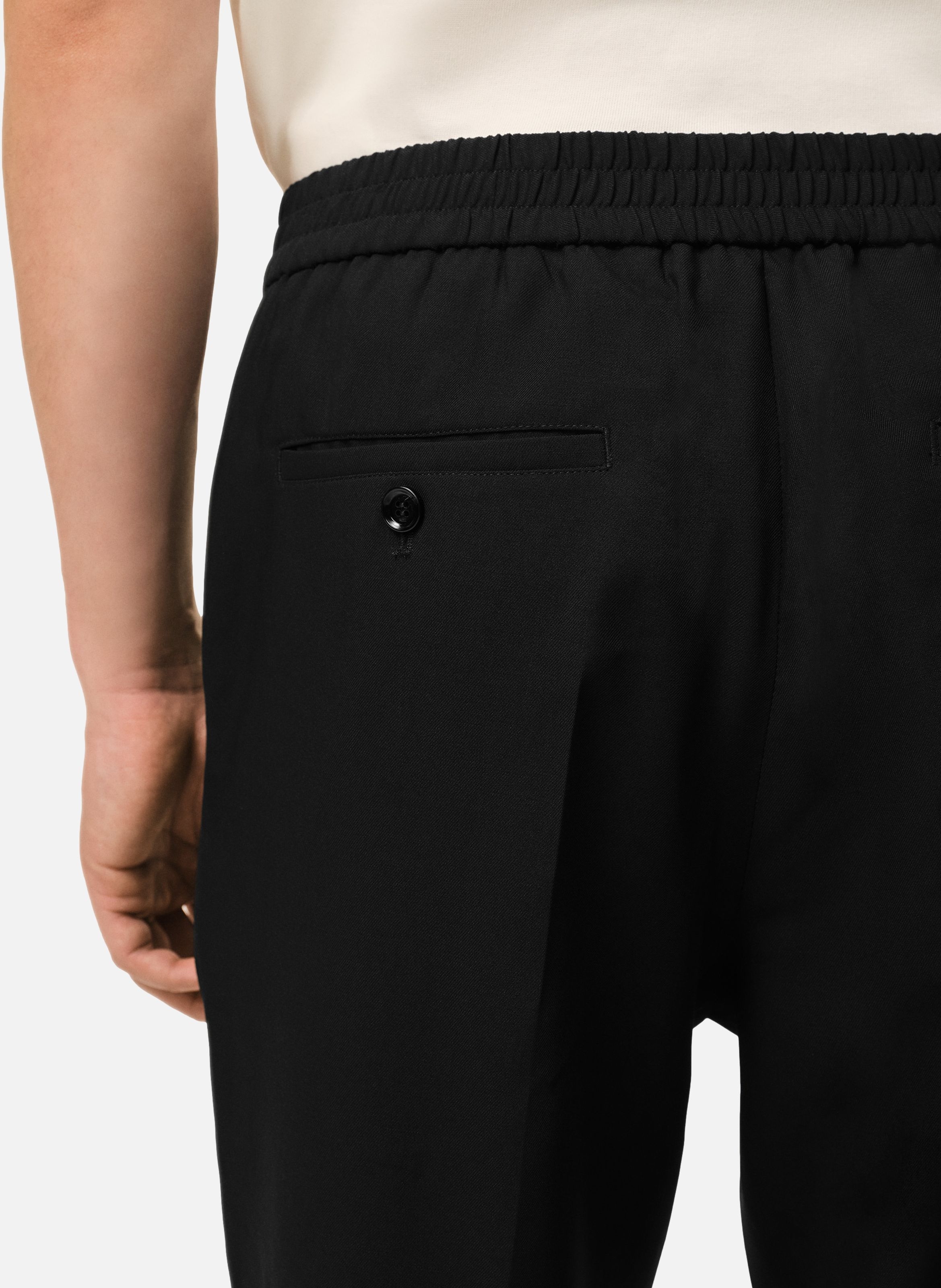 Pantalon taille elastiquée en laine AMI PARIS Noir