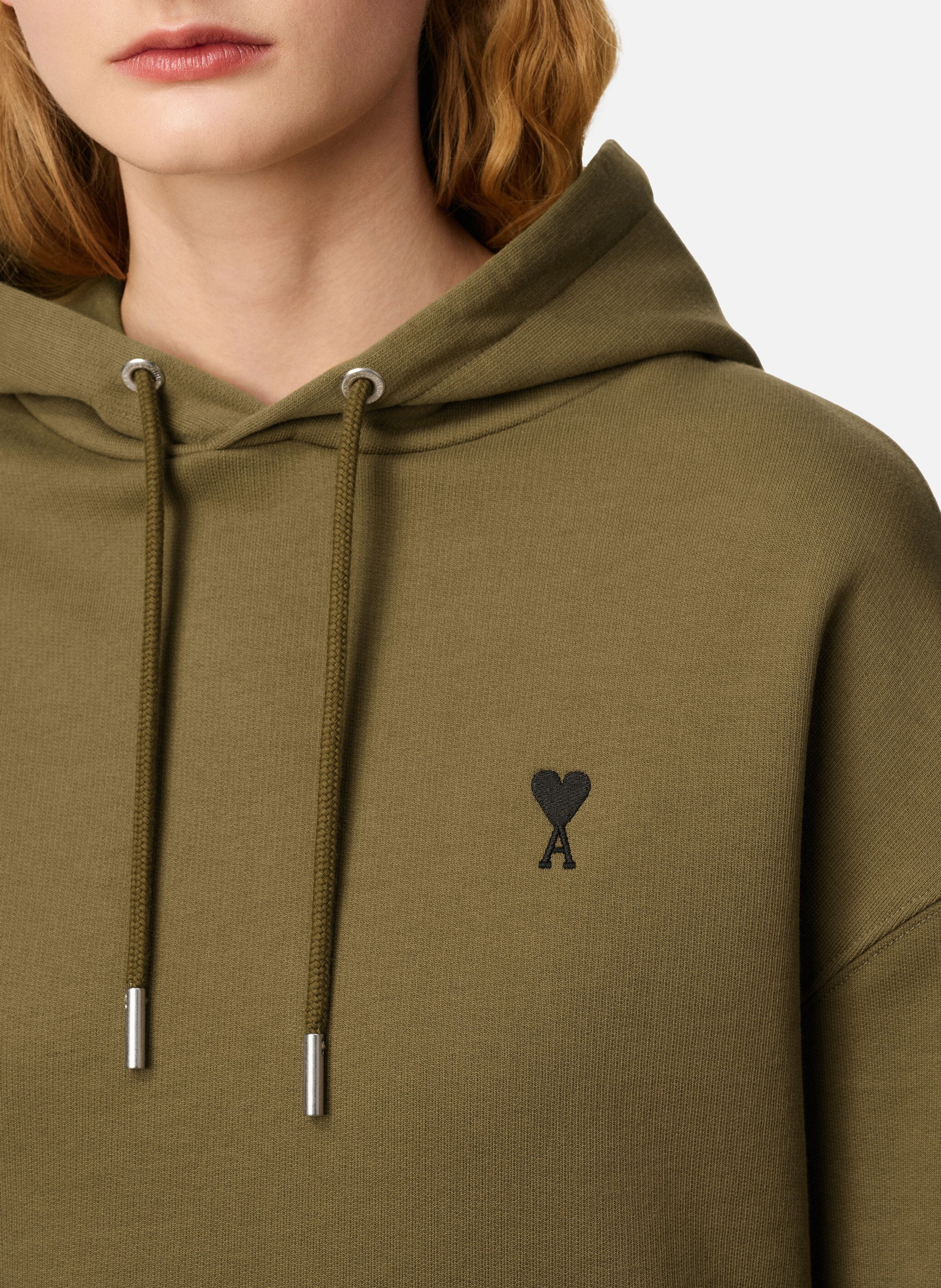 Hoodie ami de coeur contrasté en coton AMI PARIS Vert