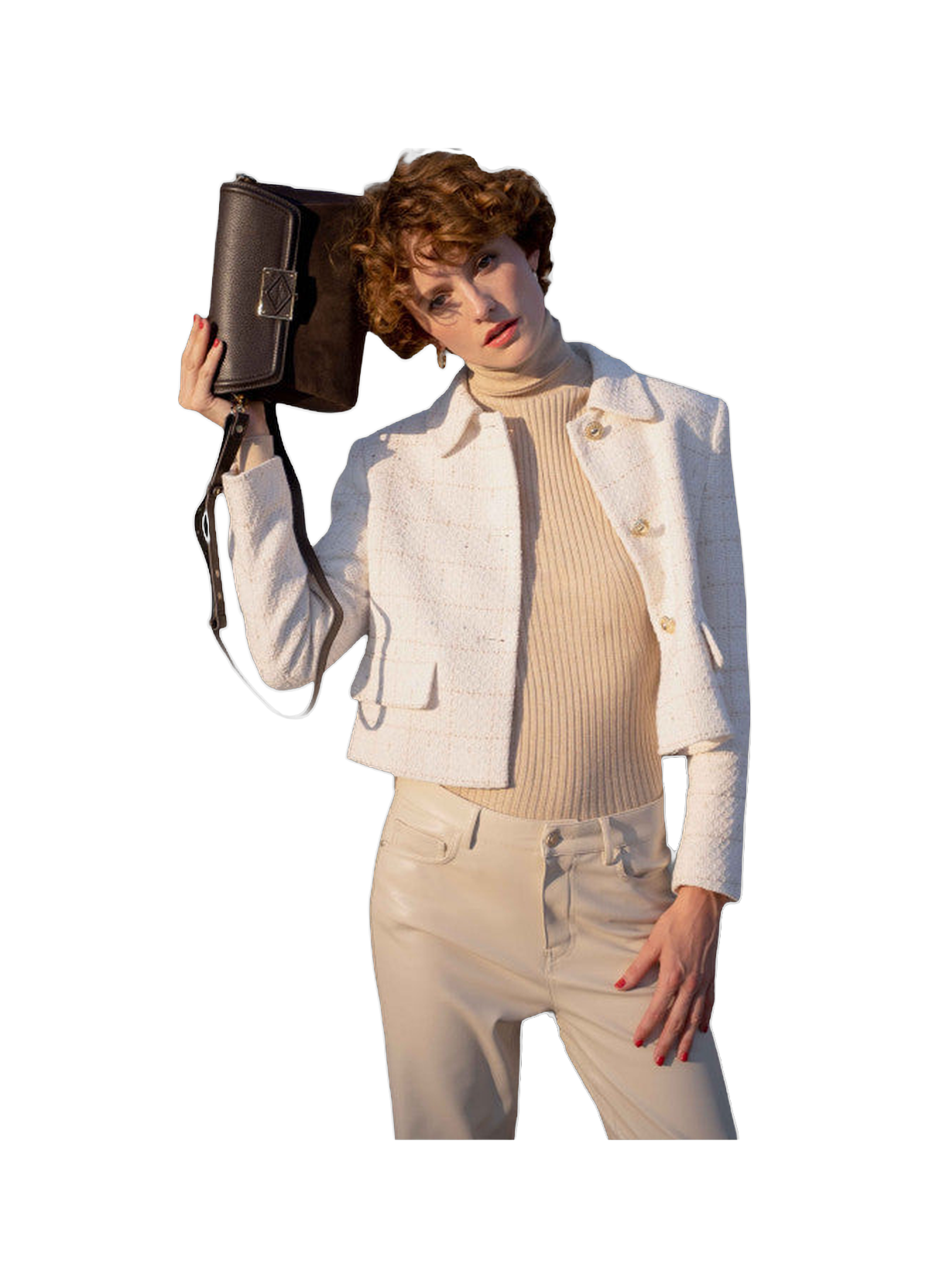 Carat nubuck | sac porté main pm POURCHET Marron