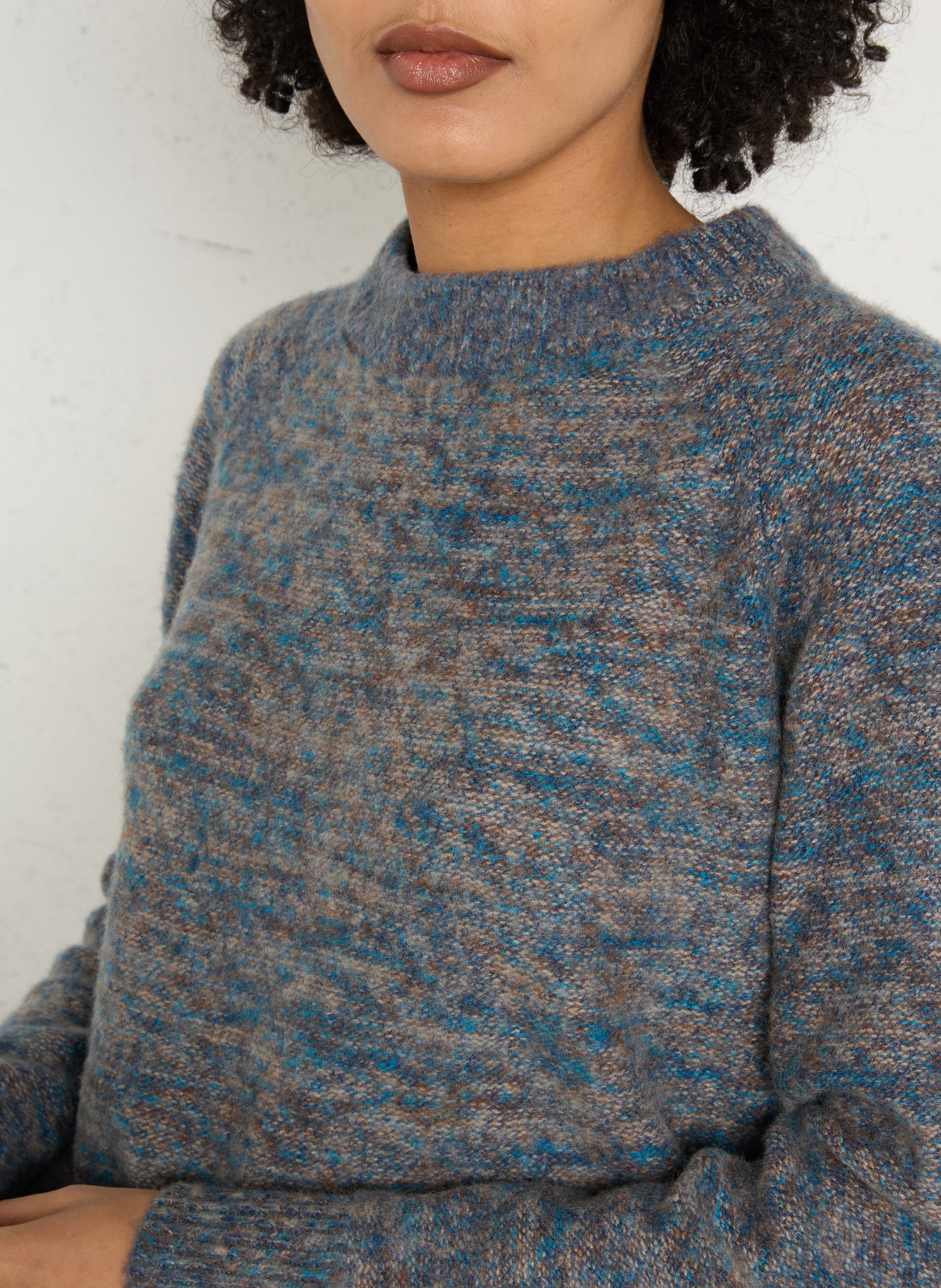Pull droit col rond chiné en cachemire pearl MAISON 123 Bleu