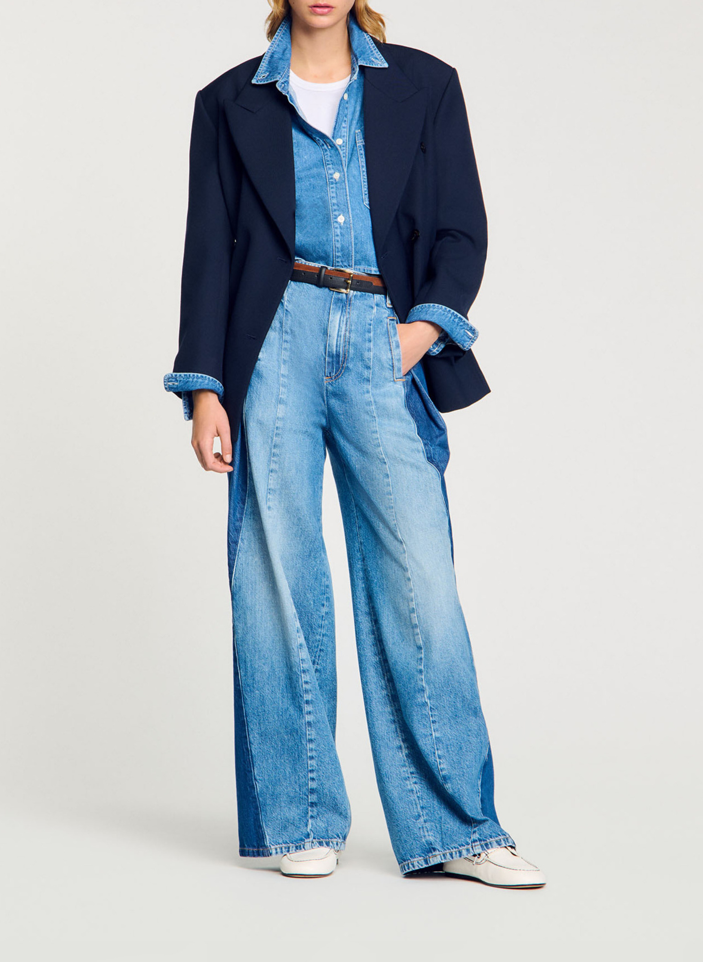 Jean large à empiècements en coton SANDRO Bleu