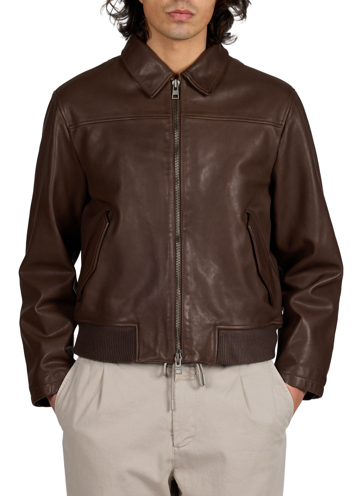 Veste col classique en cuir CLOSED Brown