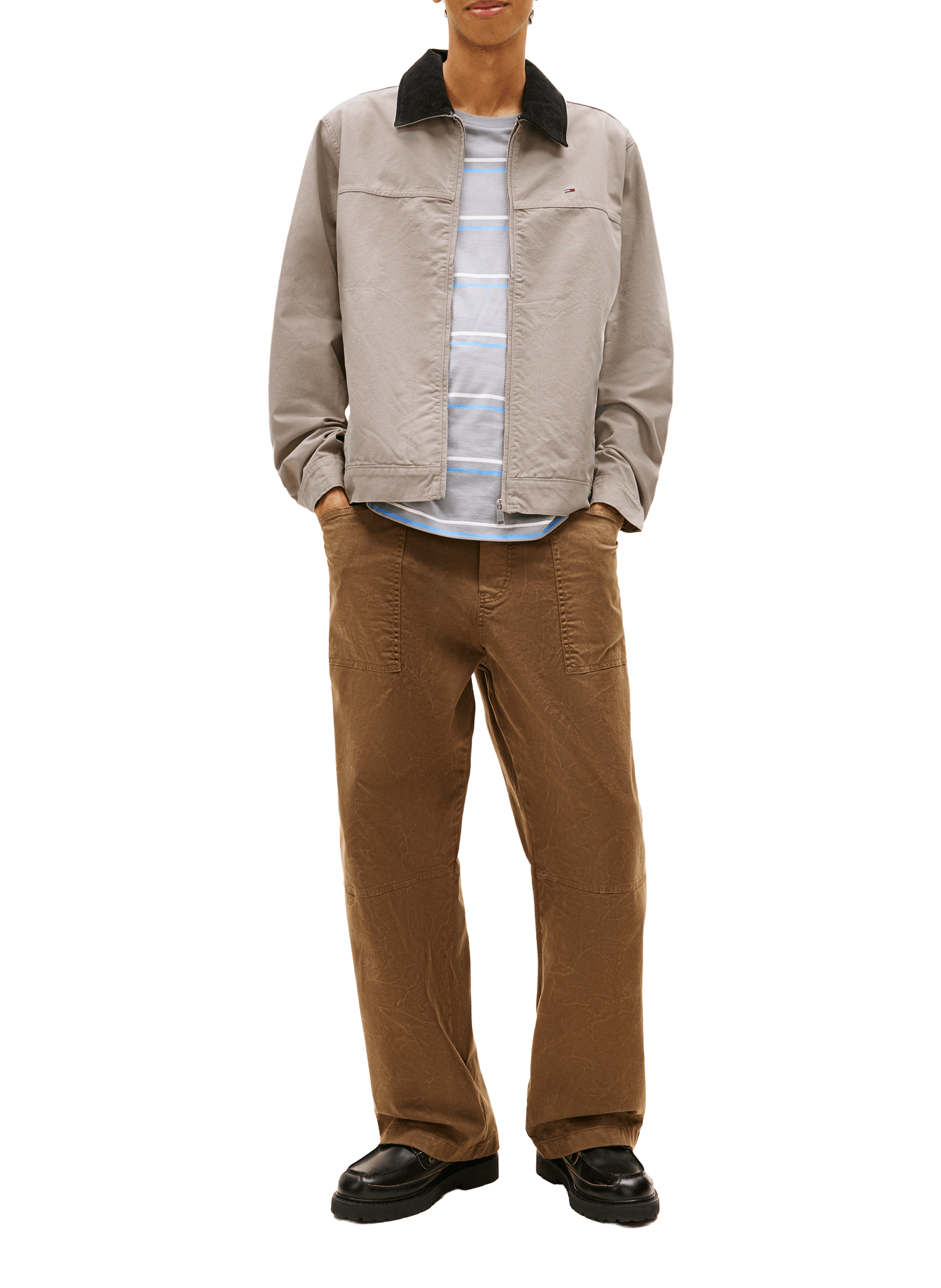 Straight jacket with contrast collar in organic cotton TOMMY HILFIGER Grey