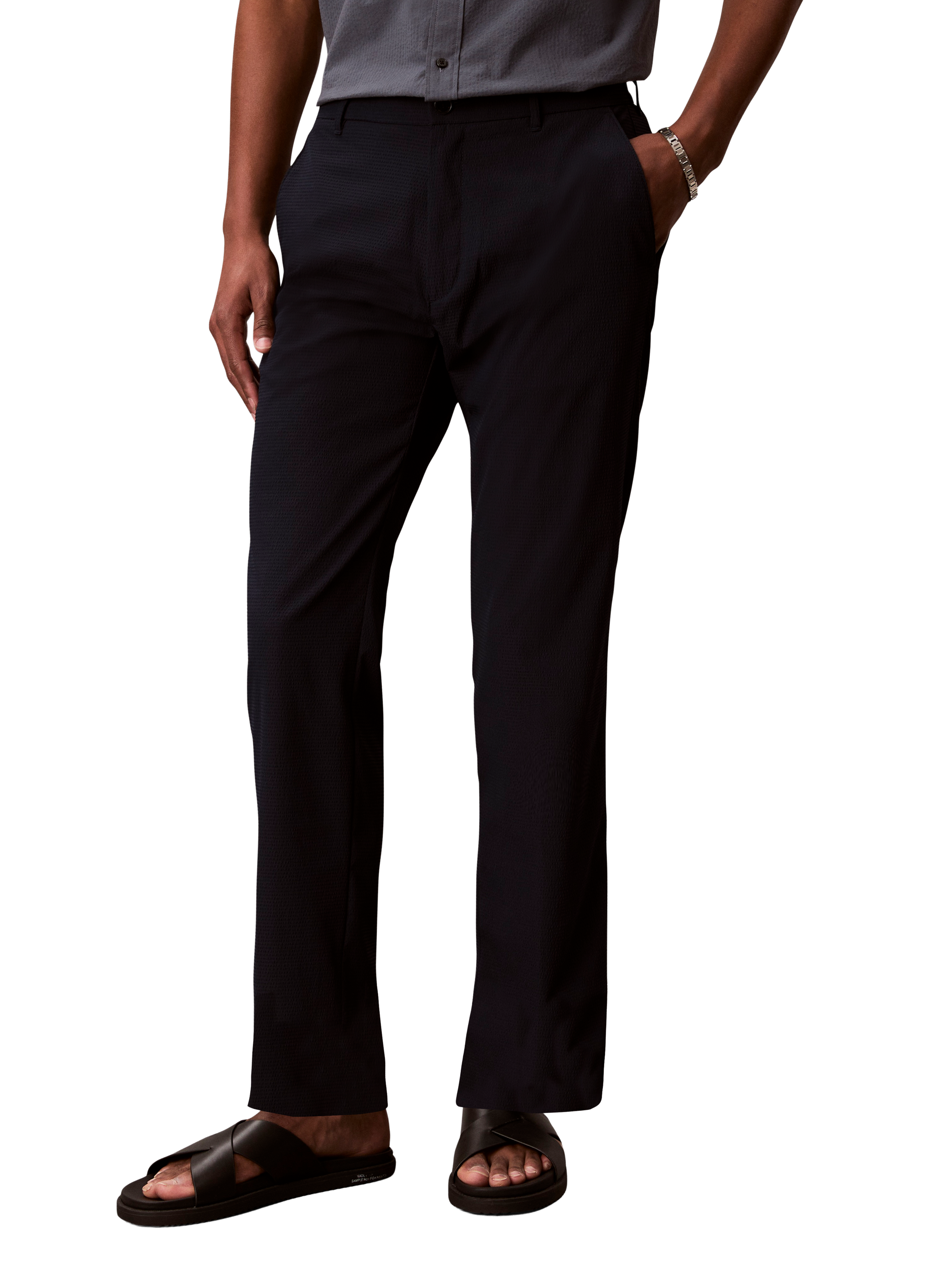 Pantalon droit en tissu seersucker CALVIN KLEIN Bleu