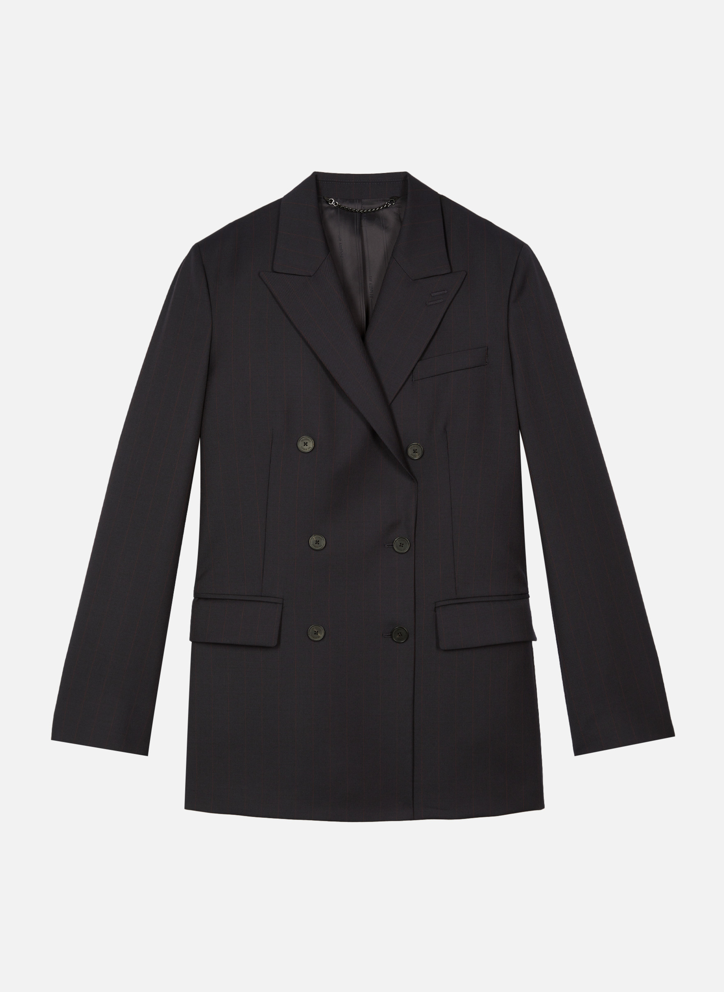 Veste tailleur croisée en laine rayée THE KOOPLES Bleu