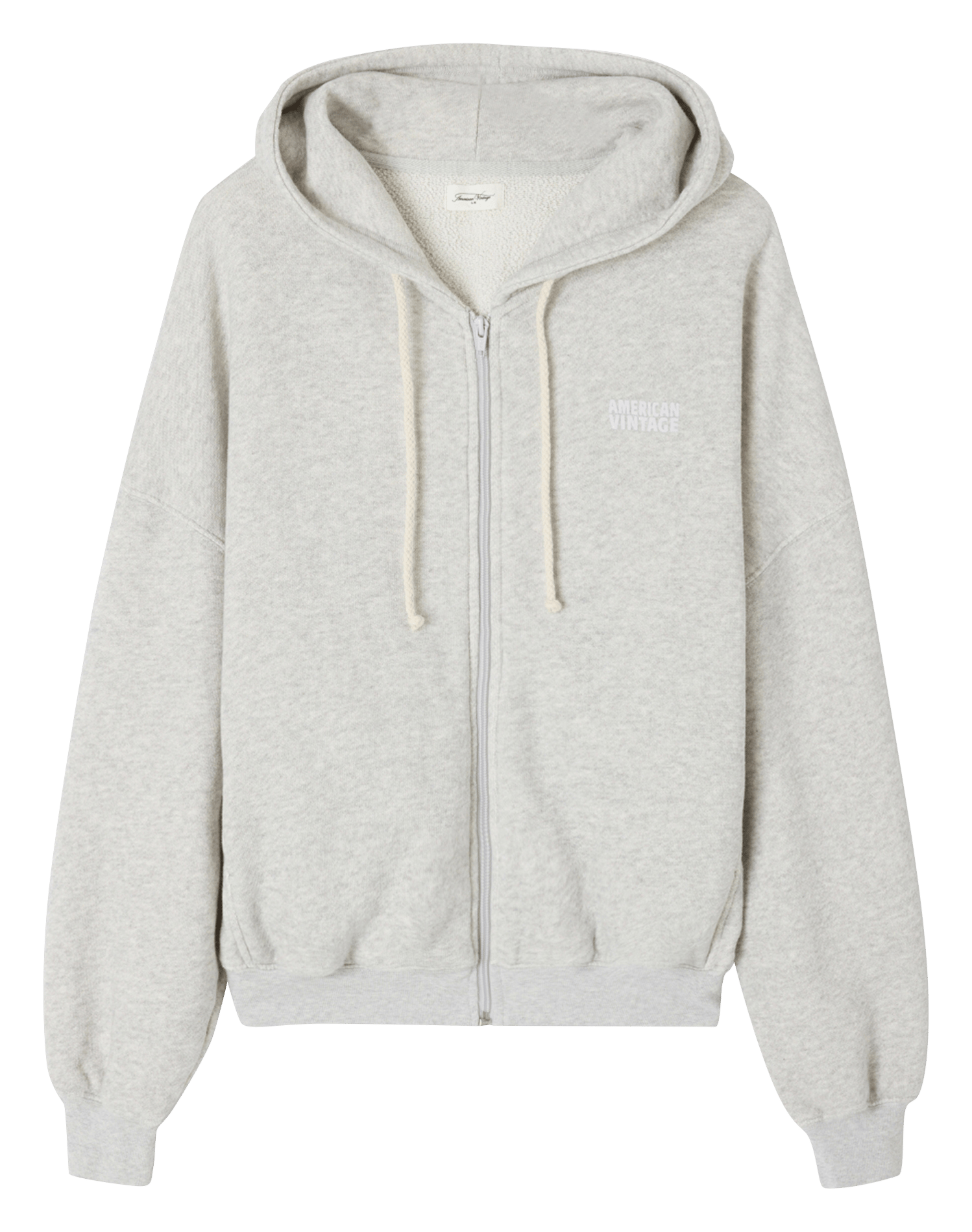 Sweat à capuche zippé et sérigraphié en coton bio kodytown AMERICAN VINTAGE Gris