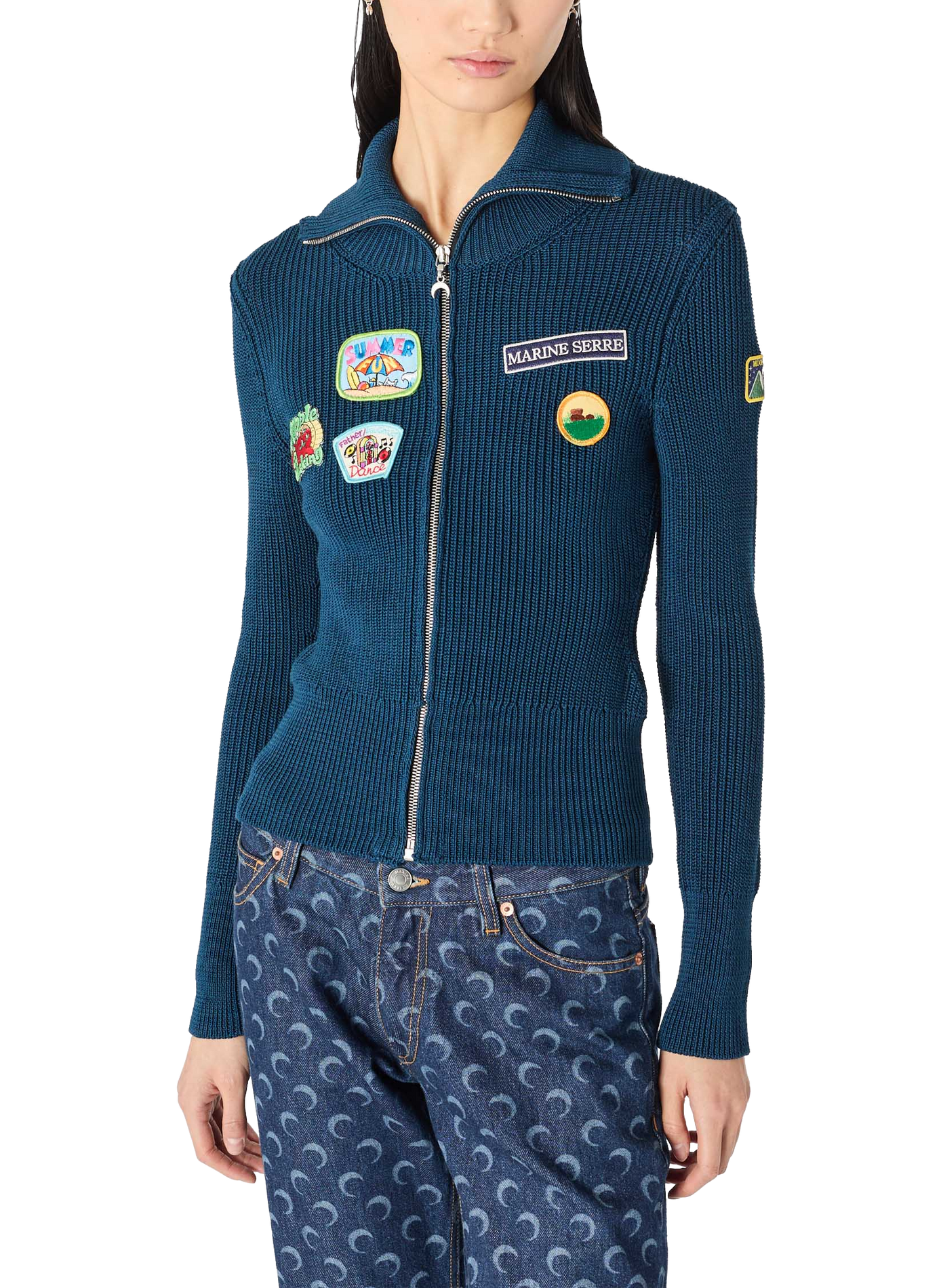 Cardigan deadstock à patchs scout MARINE SERRE Bleu