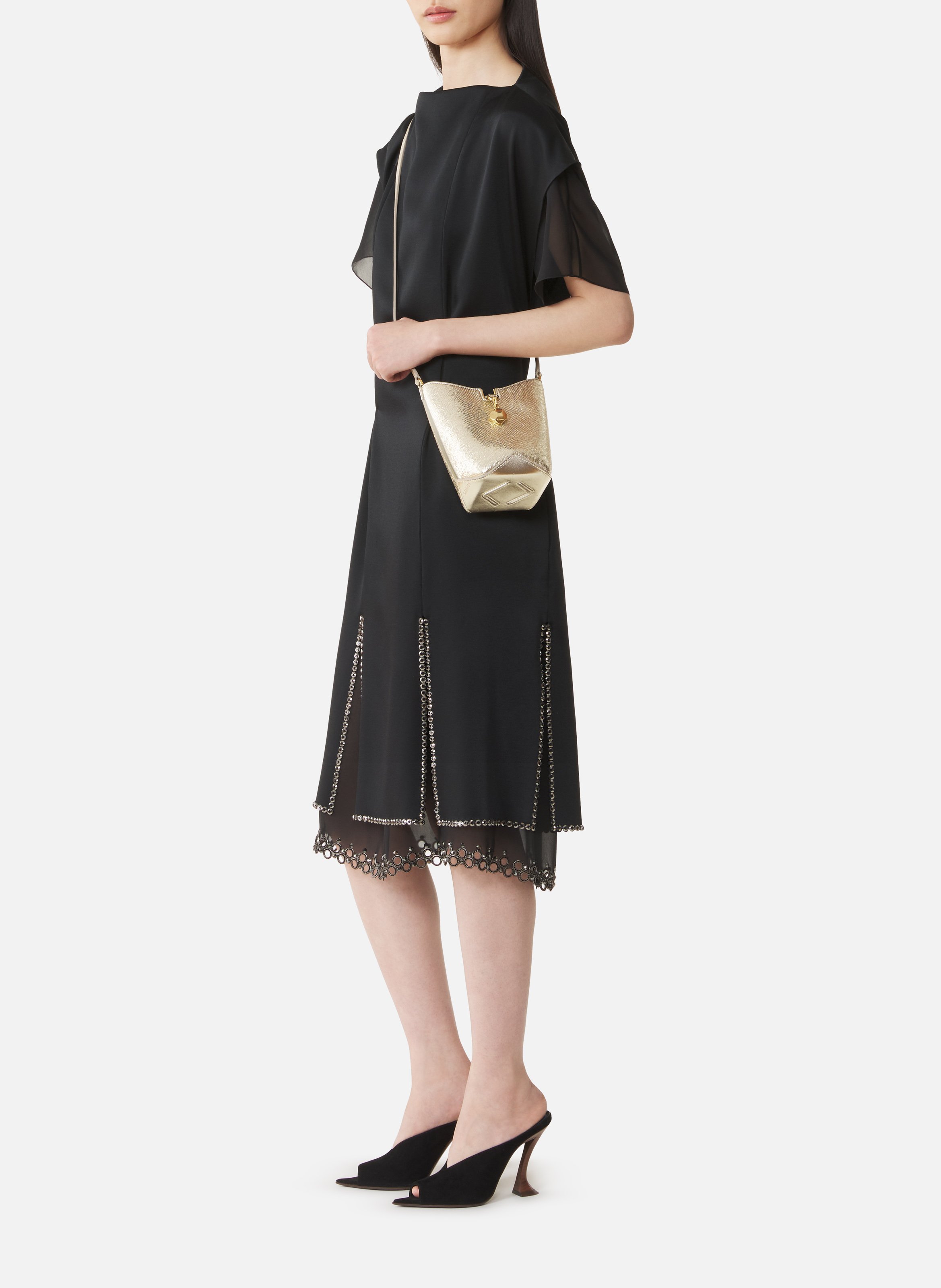Sac seau nano catch by lanvin en cuir métallisé craquelé LANVIN Argent