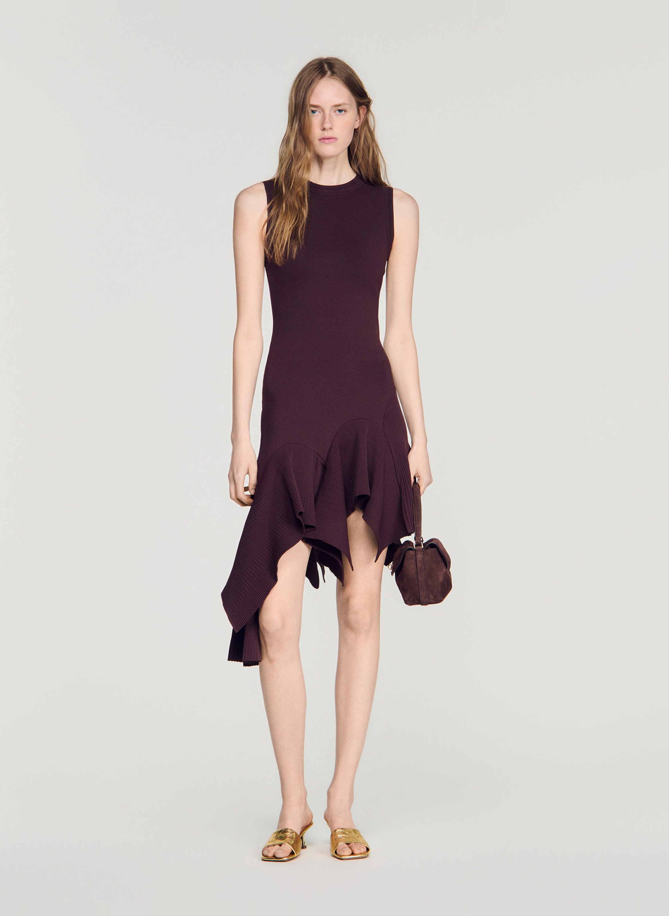 Robe courte asymétrique unie SANDRO Marron
