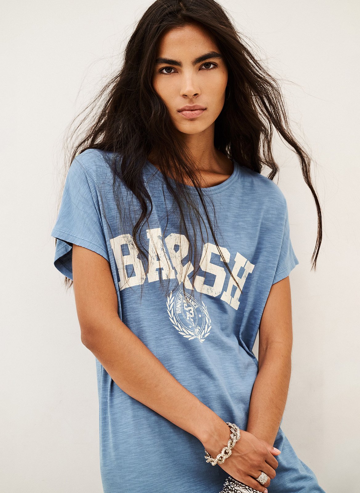 Midi-jurk met ronde hals en print Civia | Blauw BA&SH Dames