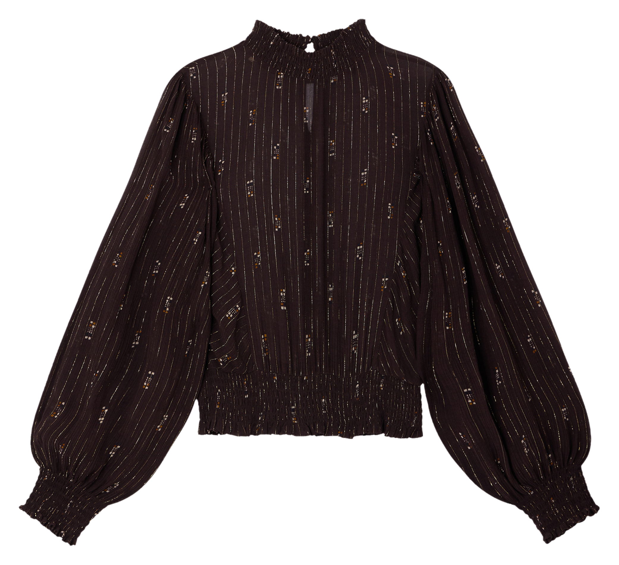 Blouse col montant droite imprimée duchess SESSUN Marron