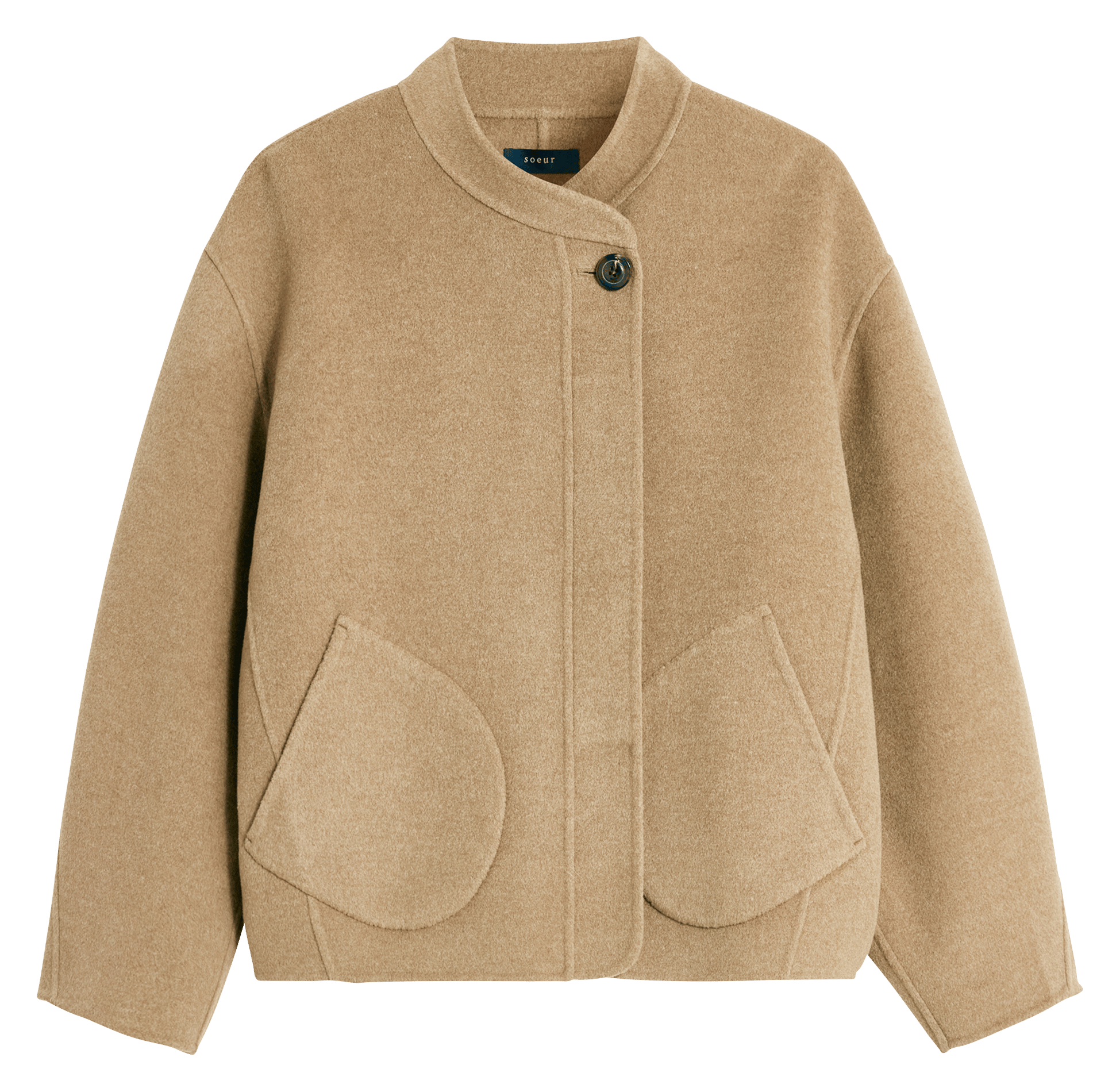 Manteau ample col rond en laine et cachemire windsor SOEUR Marron