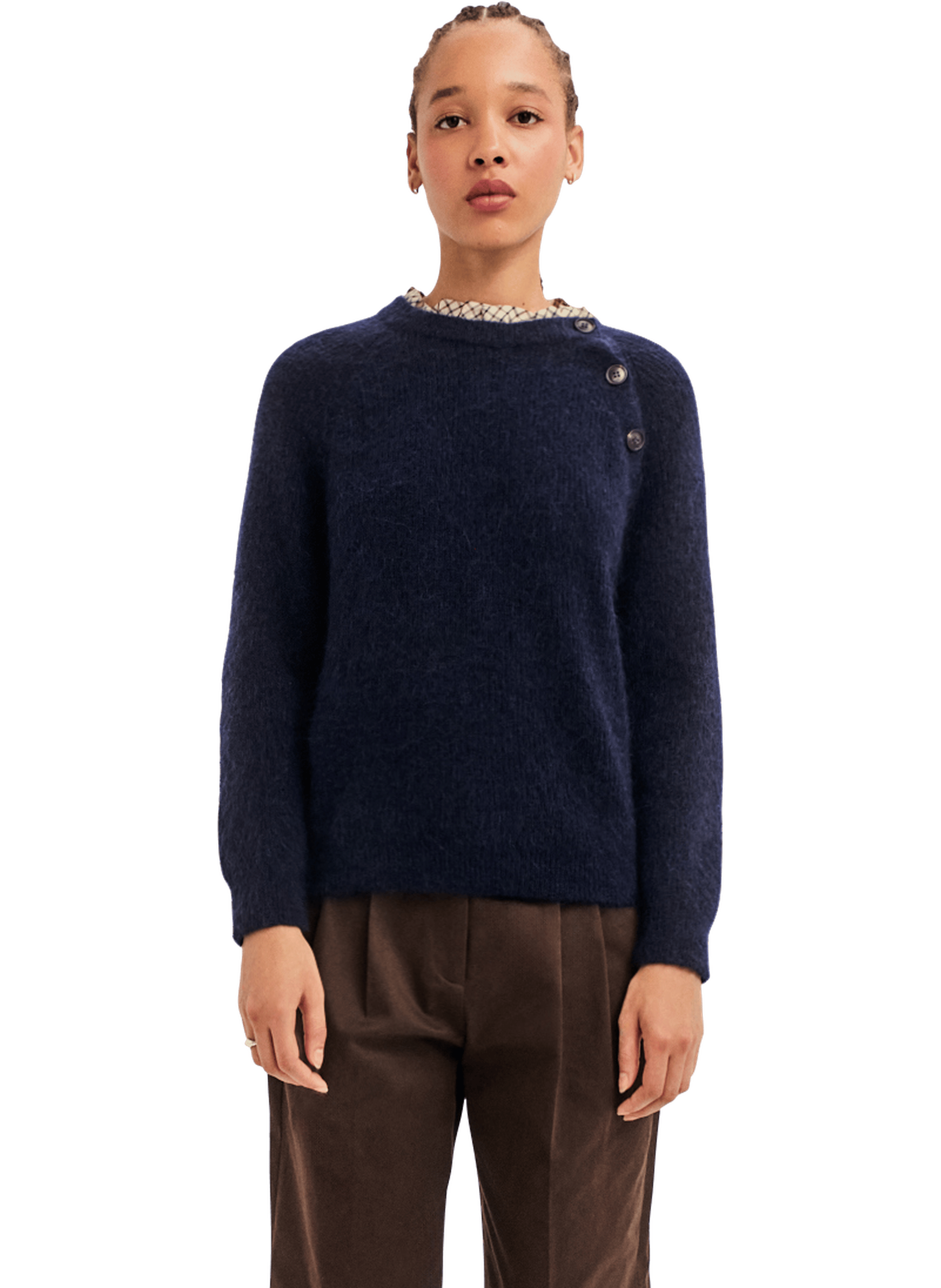Pull en mohair à boutons et col brodé - ryla PABLO Bleu