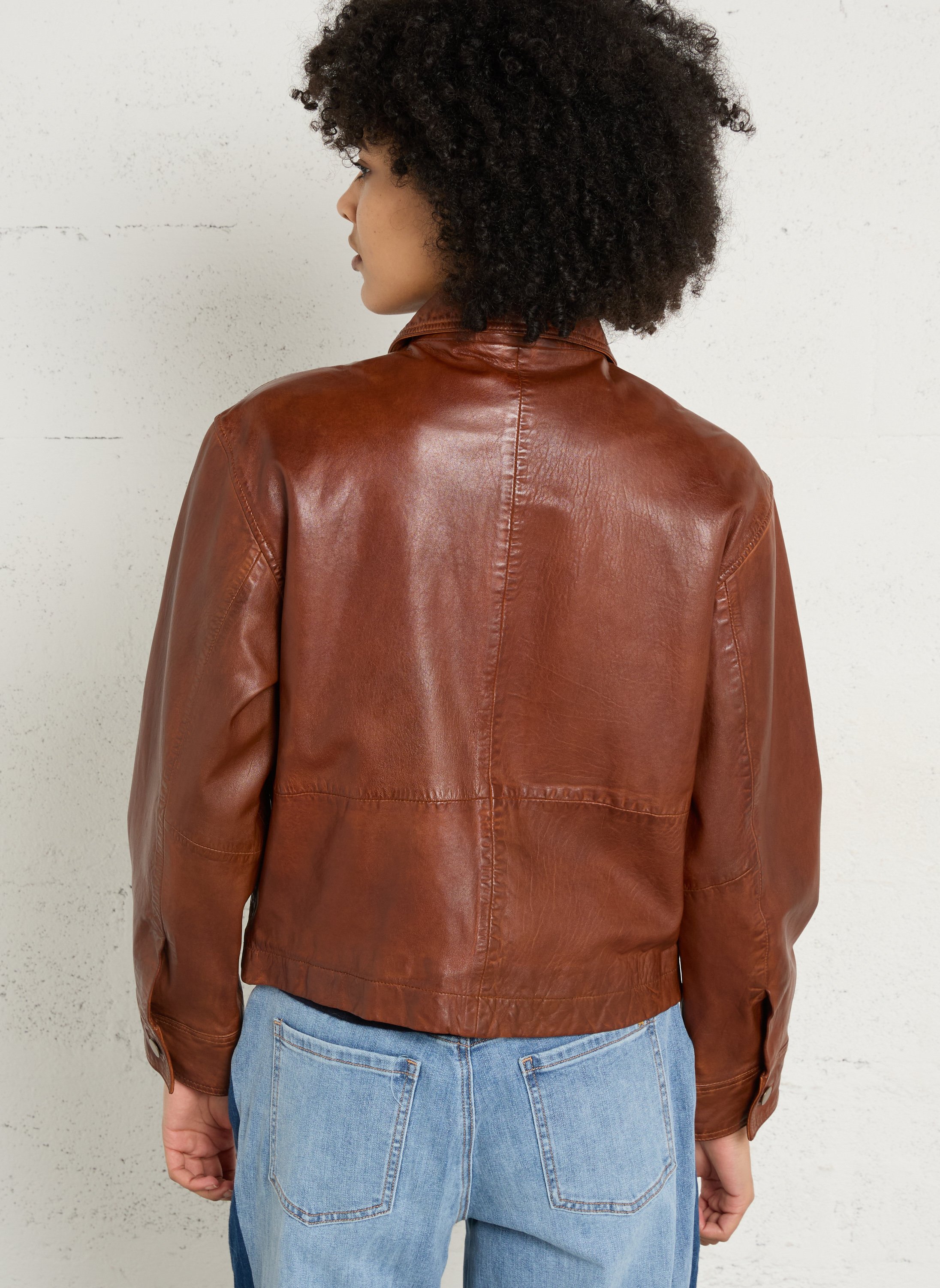 Veste col classique en cuir coco MAISON 123 Marron