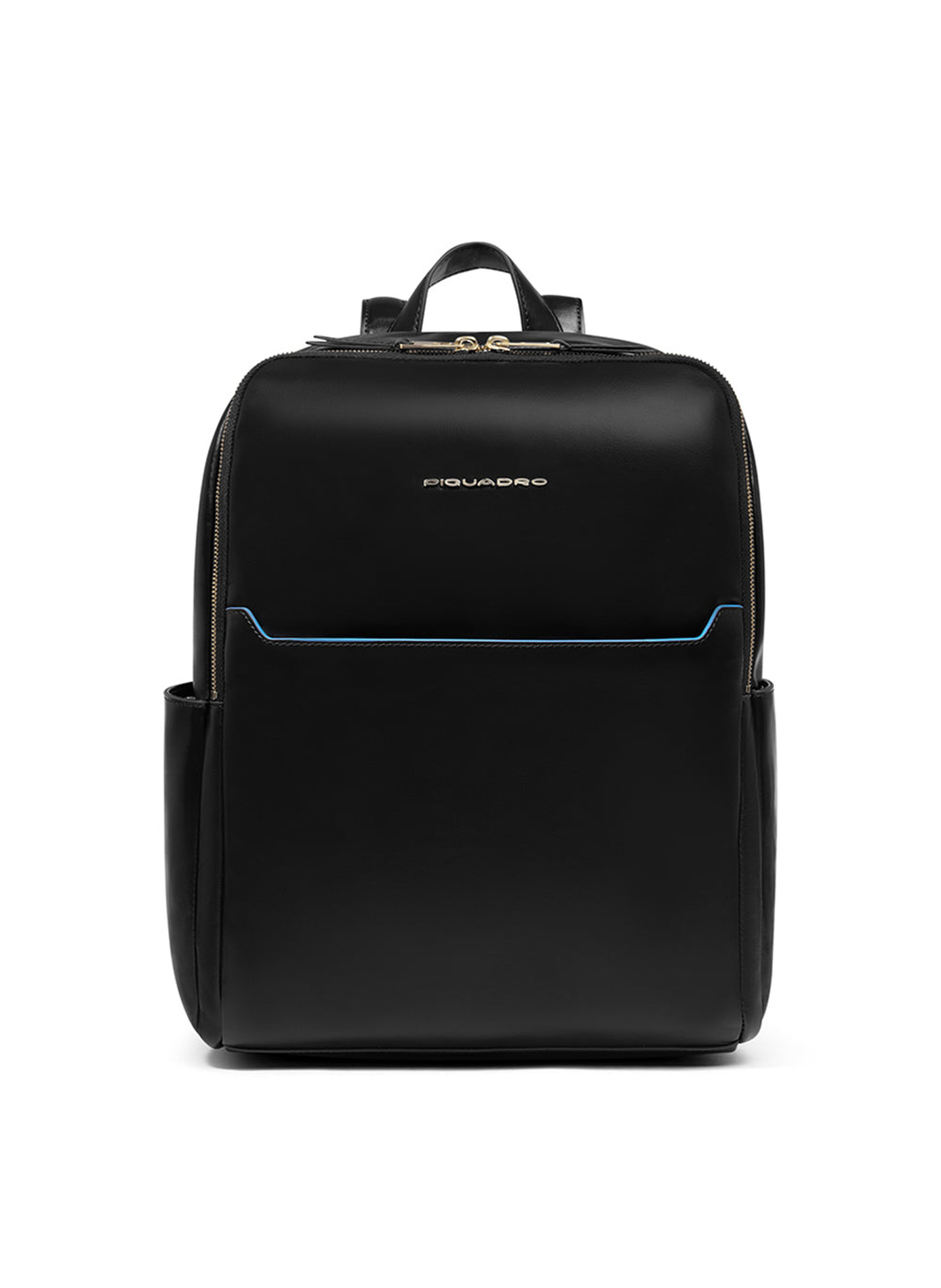 Leather laptop backpack 14" blue square PIQUADRO Black