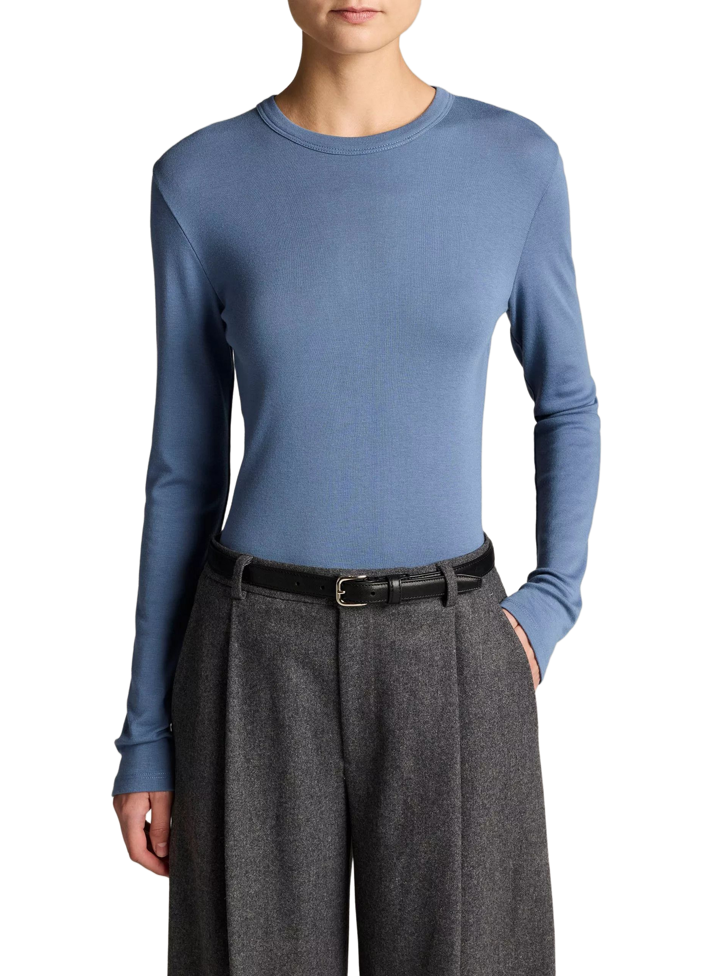 T-shirt manches longues en mélange de coton Pima VINCE Bleu
