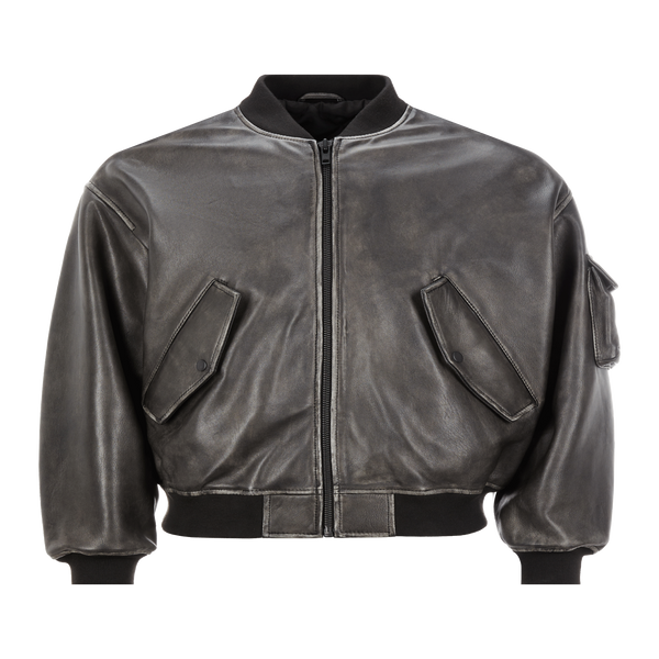 Saison 1865 Leather Bomber Jacket In Grey