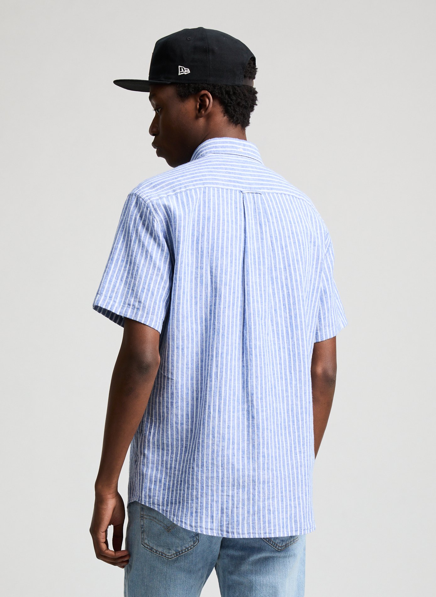 Chemise rayée en lin et coton Bleu