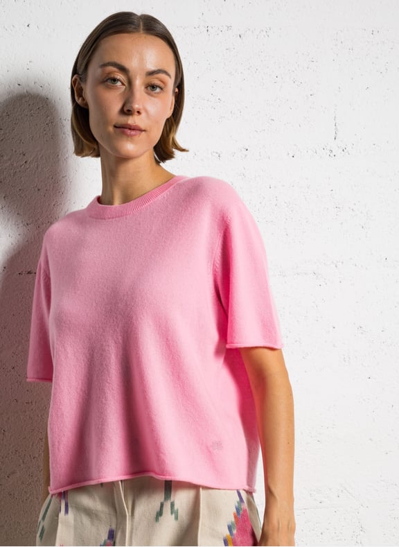 Pull col rond en cachemire tee uni Rose by KUJTEN KUJTEN Pull col rond en cachemire tee uni Rose