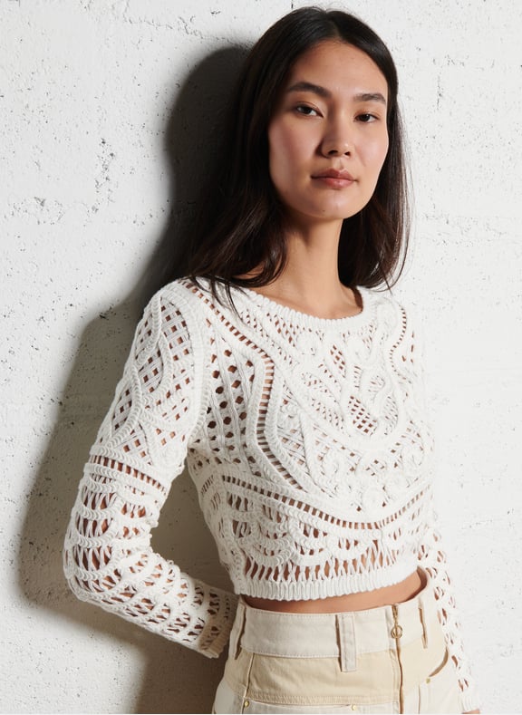 Cardigan court en coton marc Blanc by BA&SH BA&SH Cardigan court en coton marc Blanc