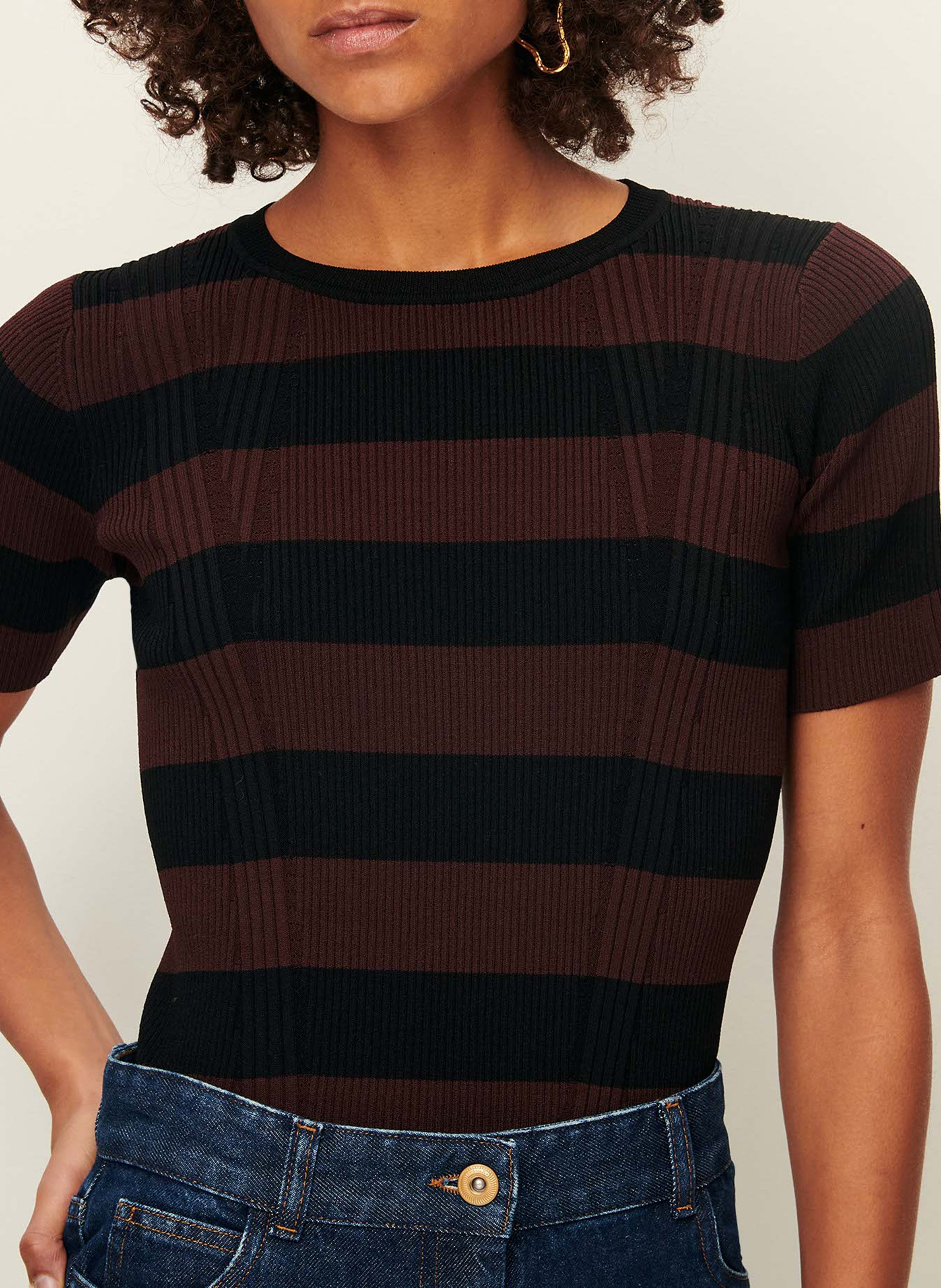 Tee-shirt ajusté en maille rayée regina SESSUN Noir