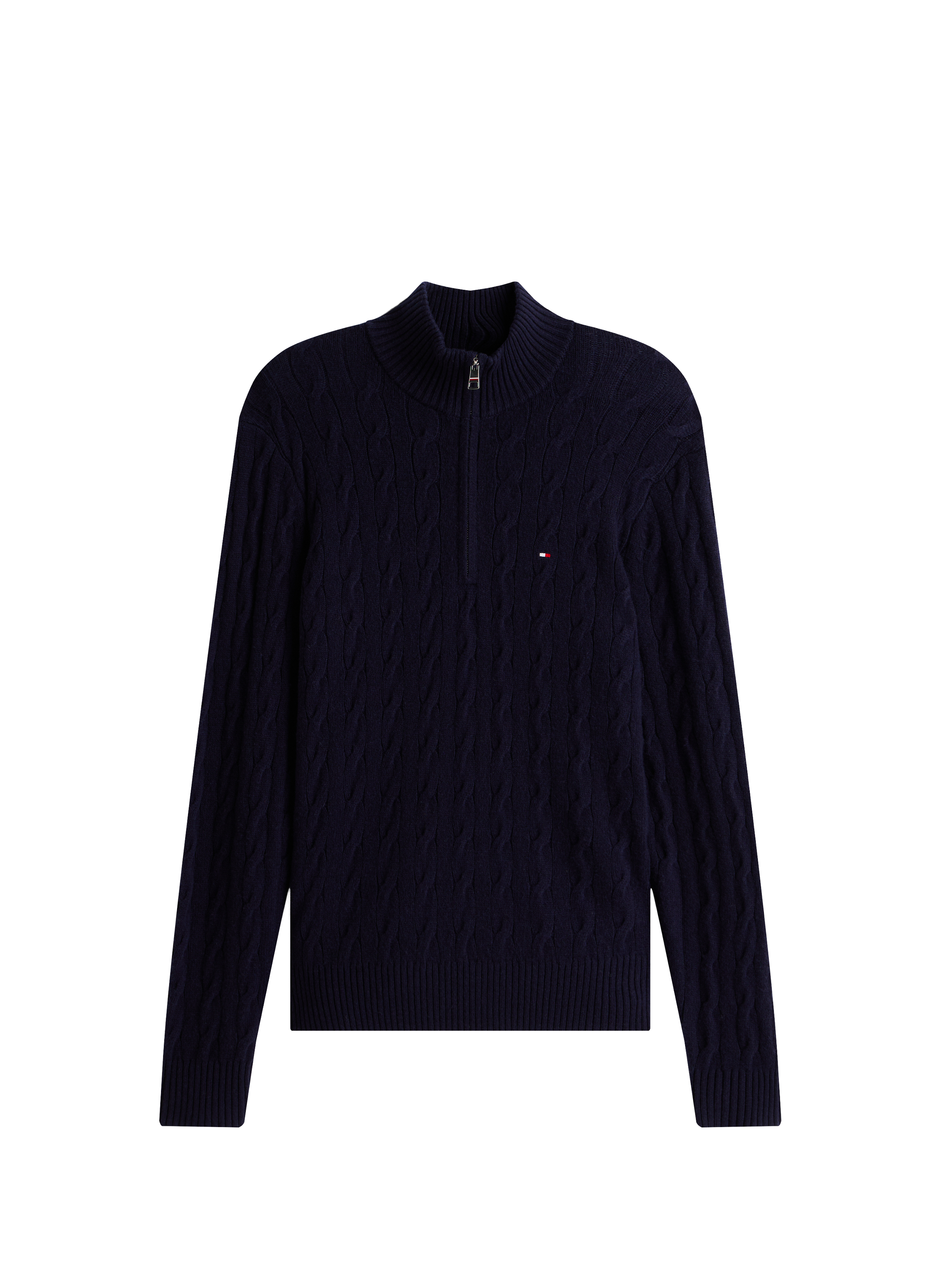 Pull col zippé en laine mélangée TOMMY HILFIGER Bleu