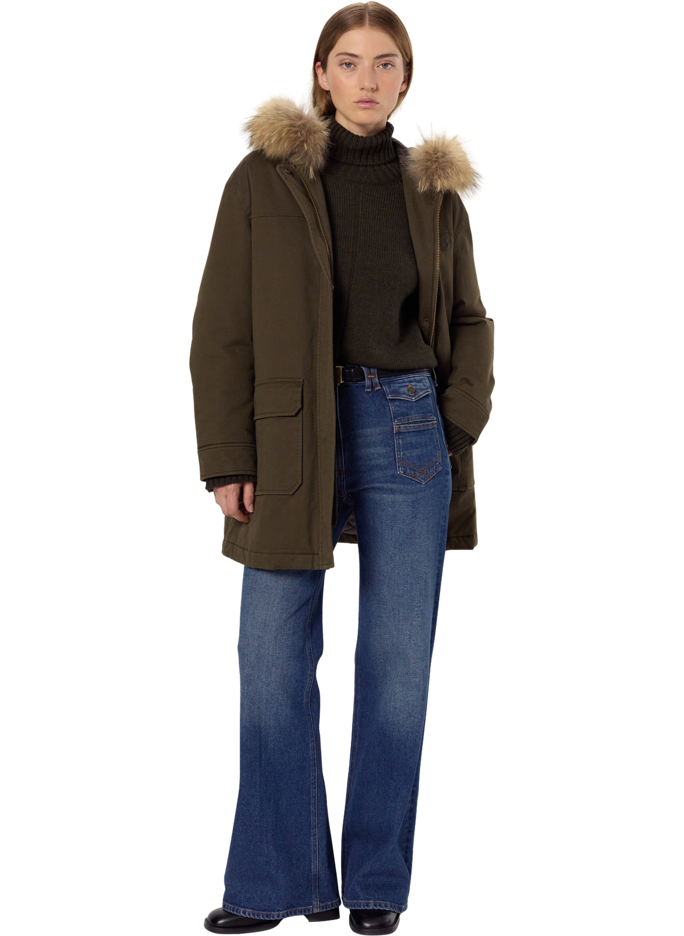 Parka en coton à capuche en fourrure - mina GERARD DAREL Vert