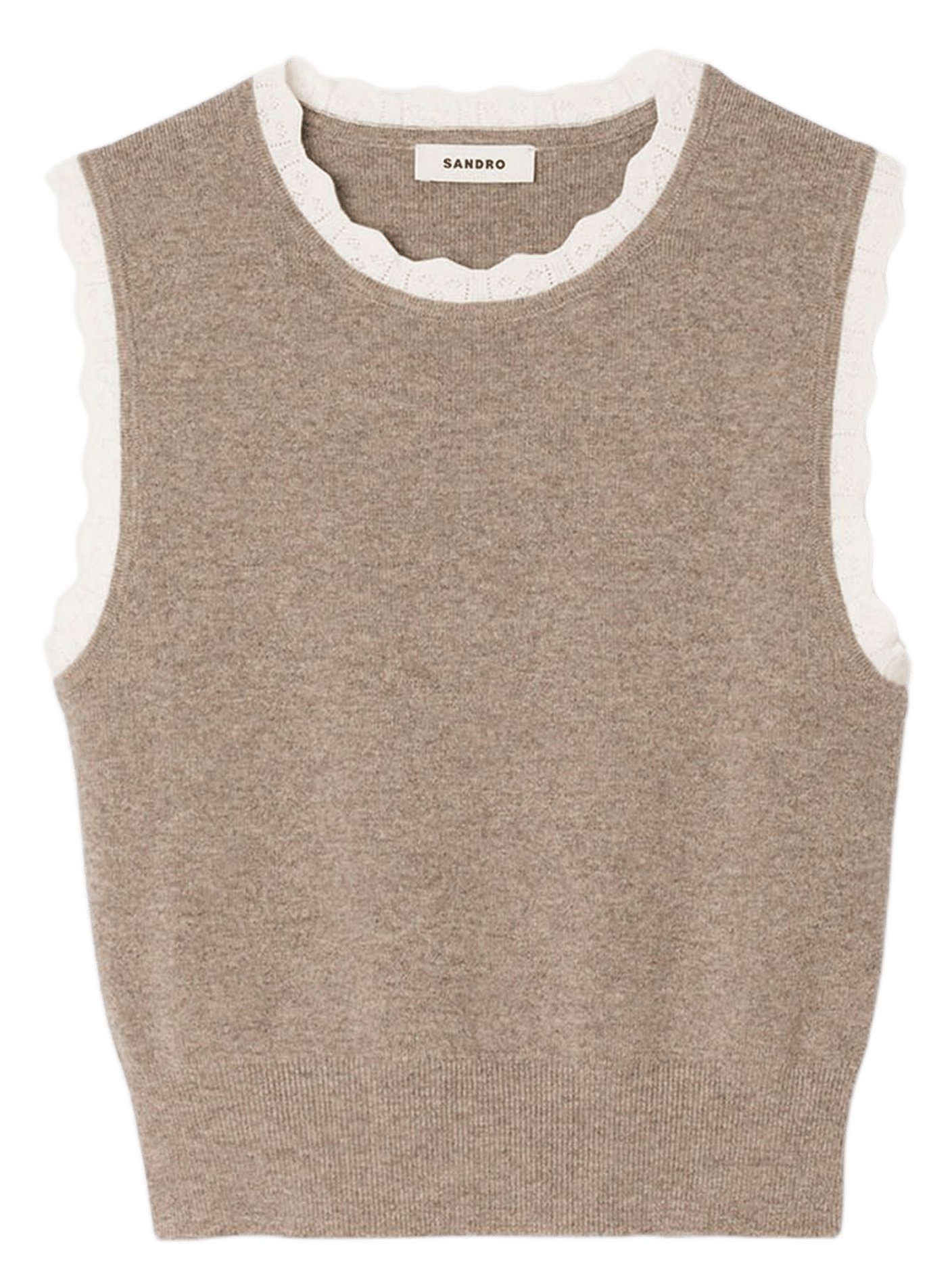 Pull court sans manches en laine mélangée Beige