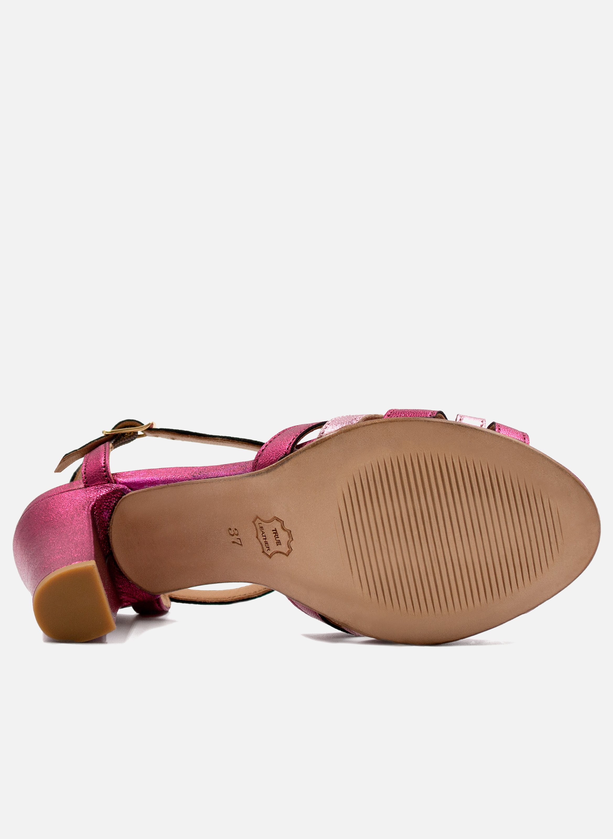 Sandales talon brides cuir métalisé JULES & JENN Rose