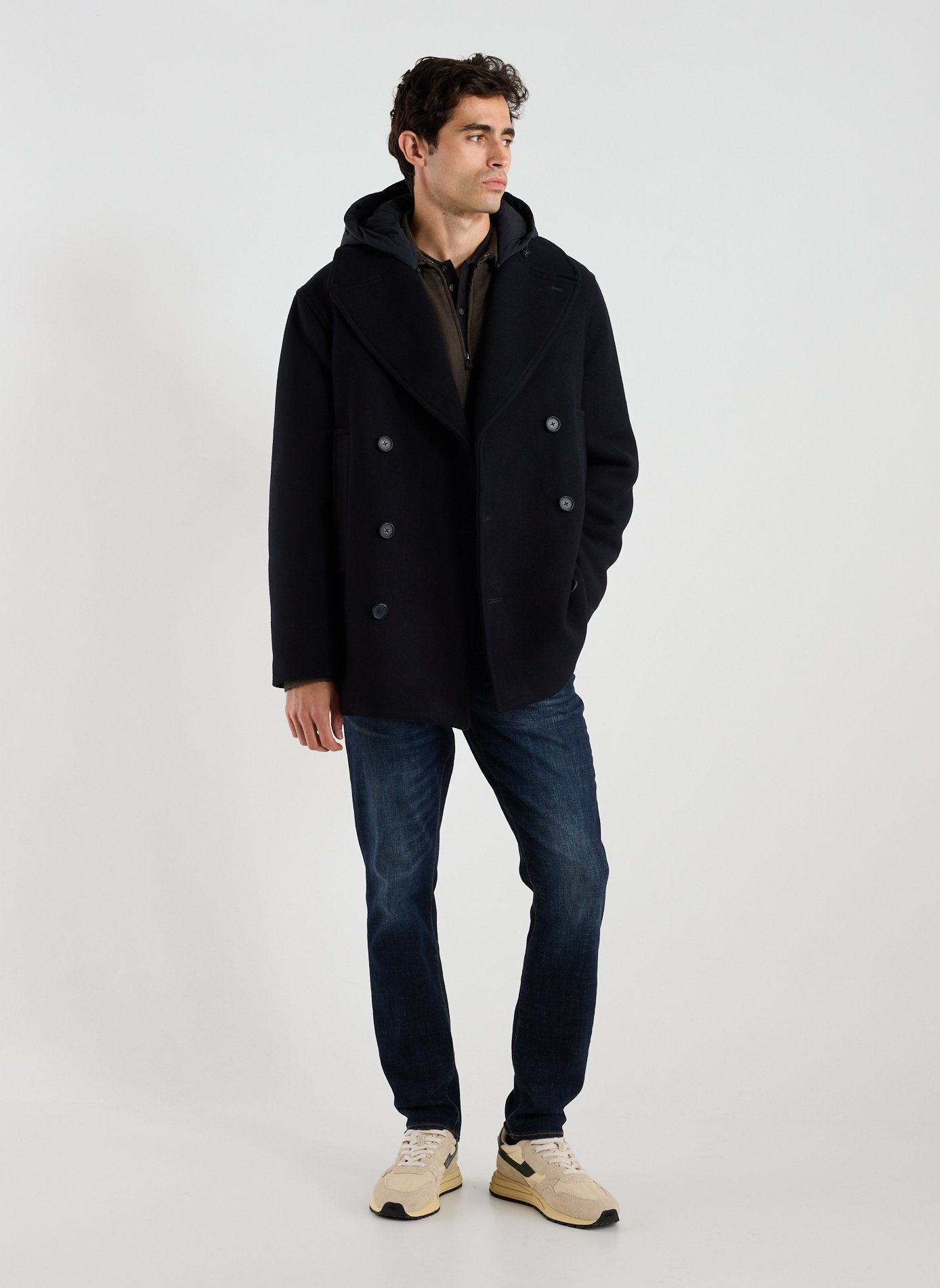 Jacket with tailored collar in blended virgin wool ARMANI EXCHANGE Blue