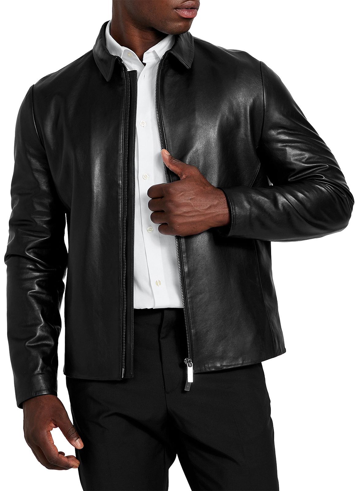 Veste droite à col classique en cuir GUESS Noir