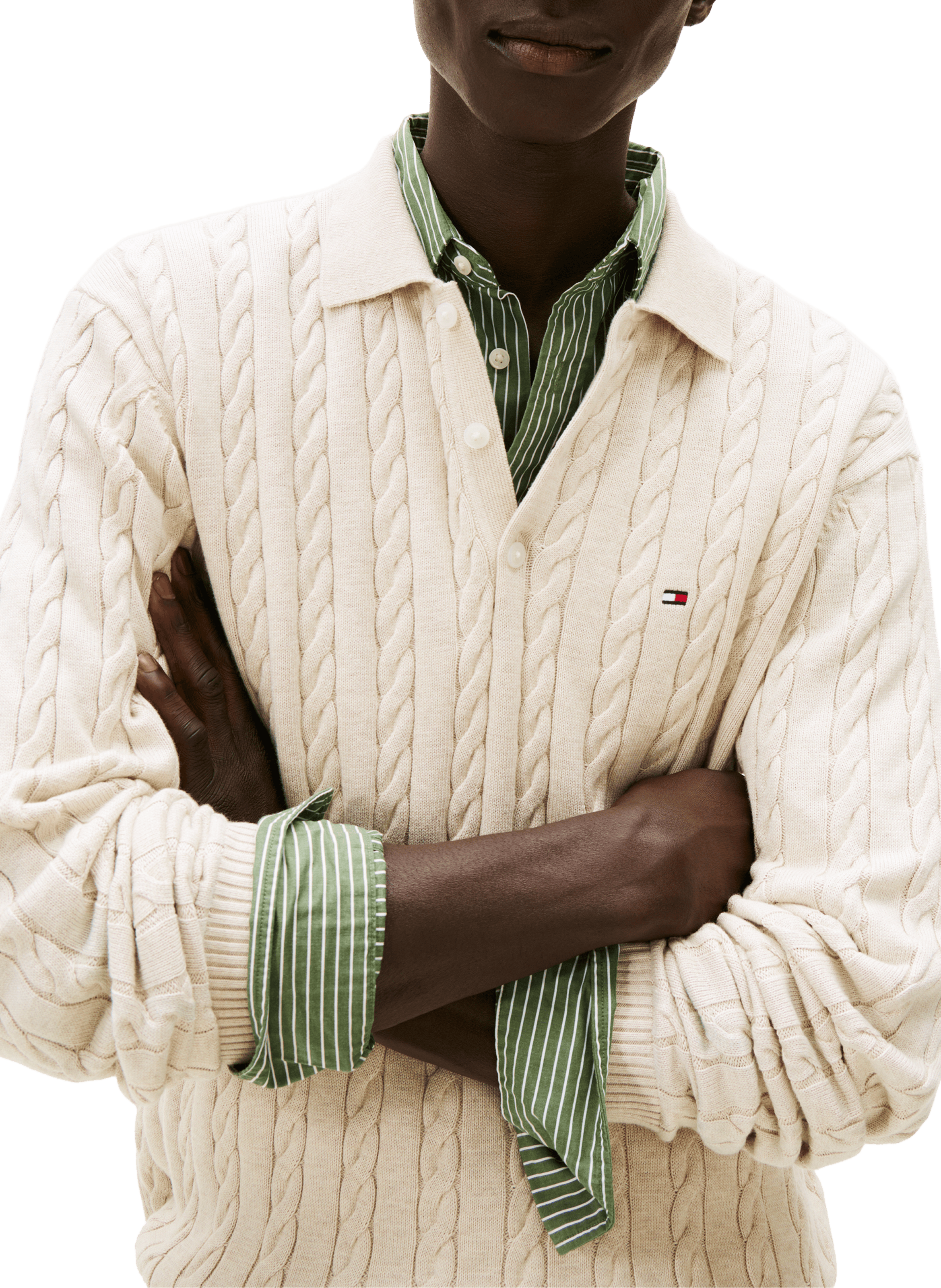 Twisted knit V-neck buttoned sweater TOMMY HILFIGER Beige