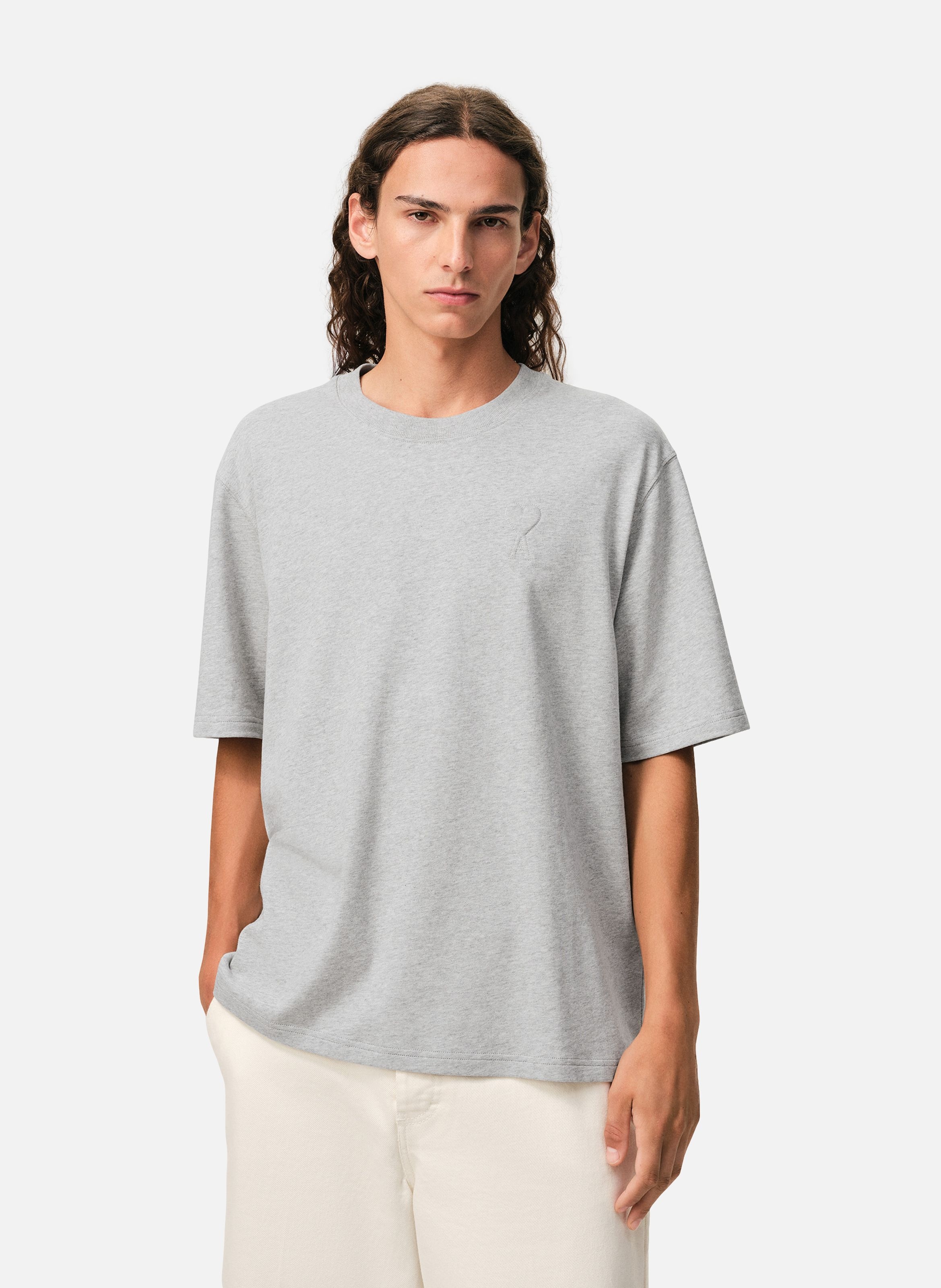 T-shirt unisexe en coton ami de coeur embossé AMI PARIS Gris