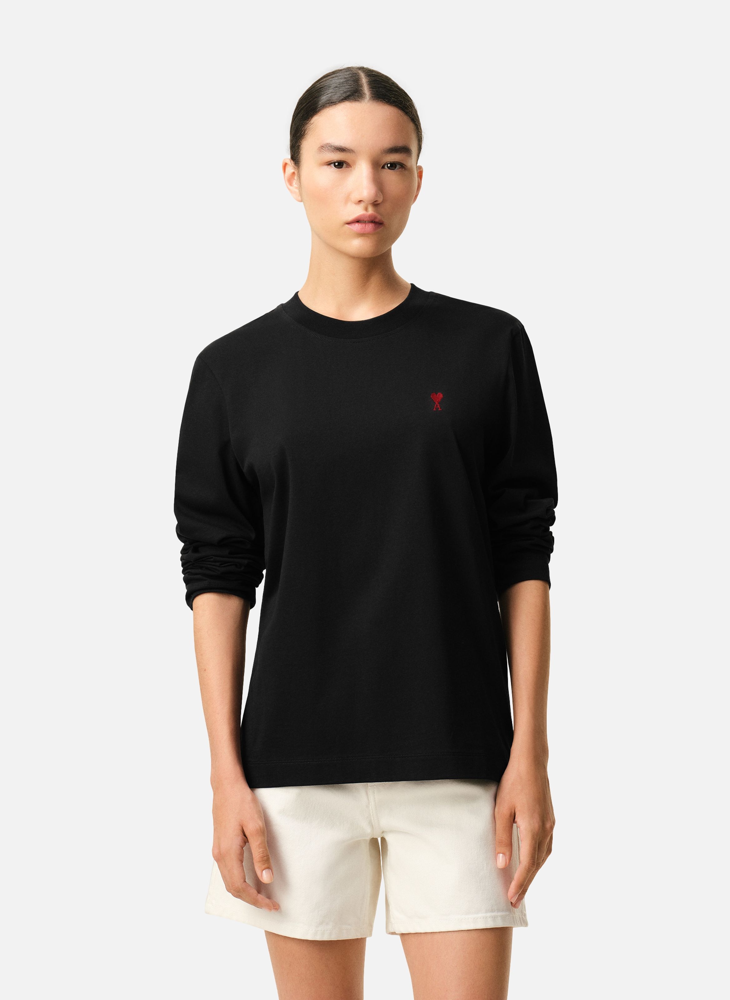 T-shirt Manches Longues Ami de Coeur Rouge unisexe Noir