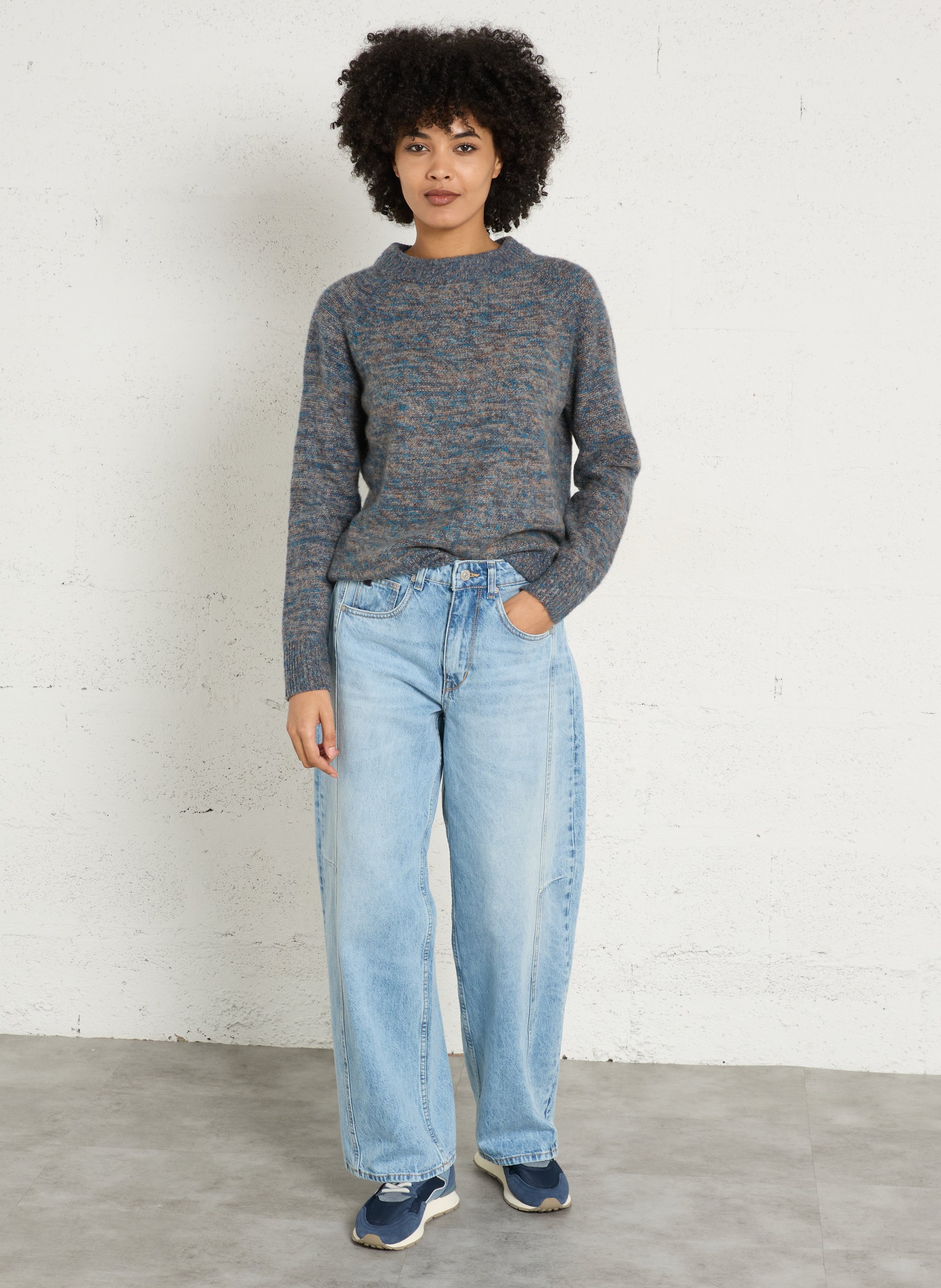 Pull droit col rond chiné en cachemire pearl MAISON 123 Bleu